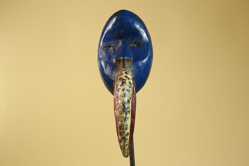 African Dan Bird Mask, Blue Carved Wood Ritual Mask from West Africa- G6269