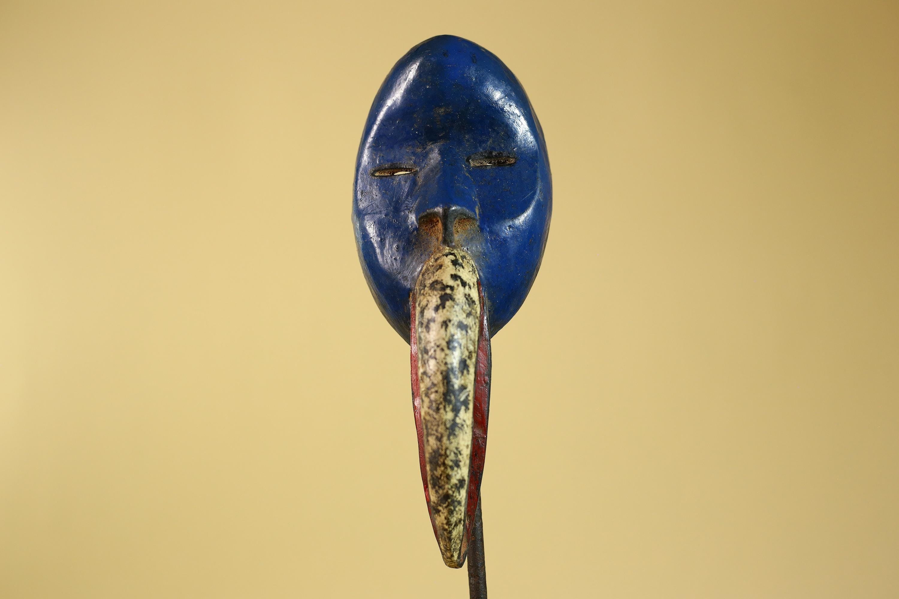 African Dan Bird Mask, Blue Carved Wood Ritual Mask from West Africa- G6269