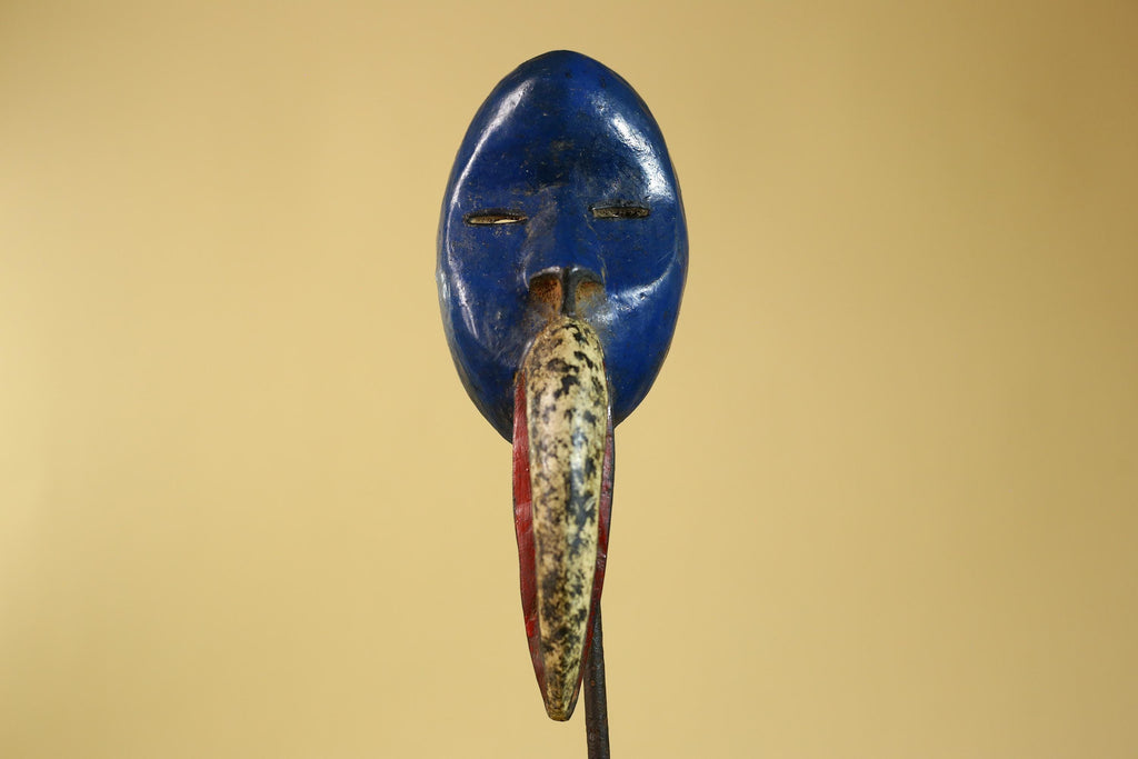 African Dan Bird Mask, Blue Carved Wood Ritual Mask from West Africa- G6269