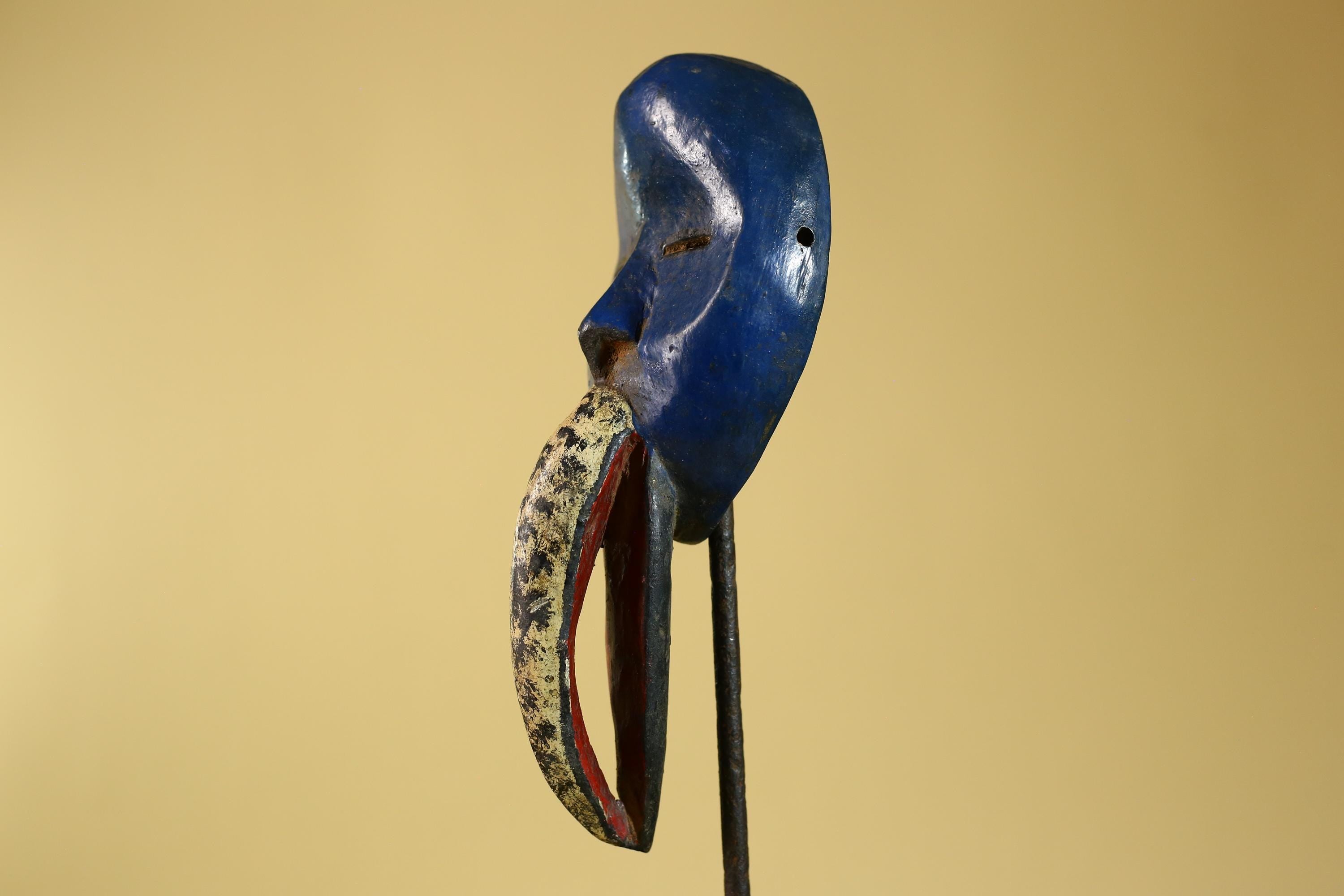 African Dan Bird Mask, Blue Carved Wood Ritual Mask from West Africa- G6269