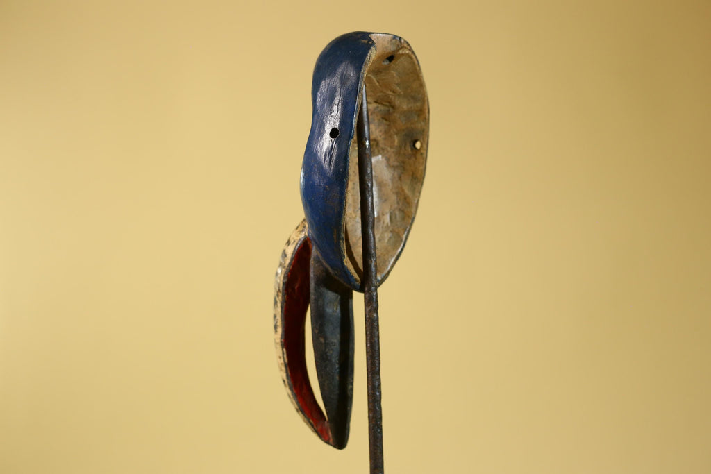 African Dan Bird Mask, Blue Carved Wood Ritual Mask from West Africa- G6269