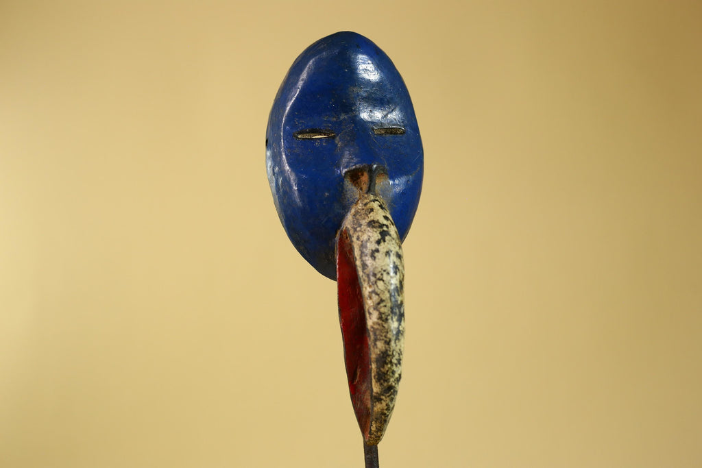 African Dan Bird Mask, Blue Carved Wood Ritual Mask from West Africa- G6269