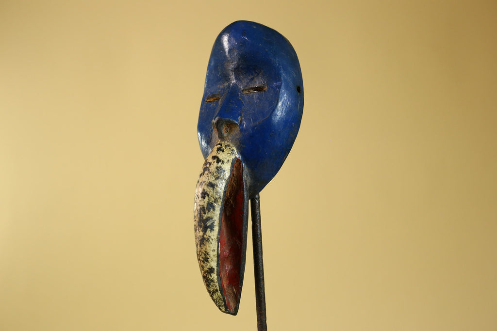 African Dan Bird Mask, Blue Carved Wood Ritual Mask from West Africa- G6269
