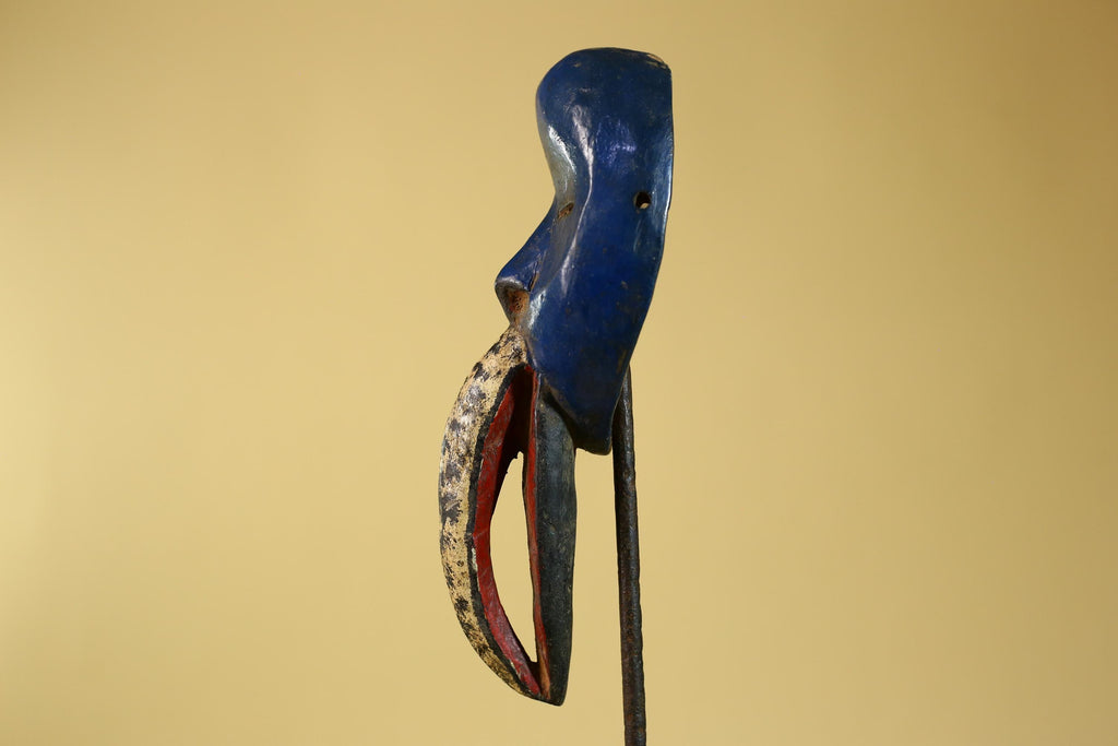 African Dan Bird Mask, Blue Carved Wood Ritual Mask from West Africa- G6269
