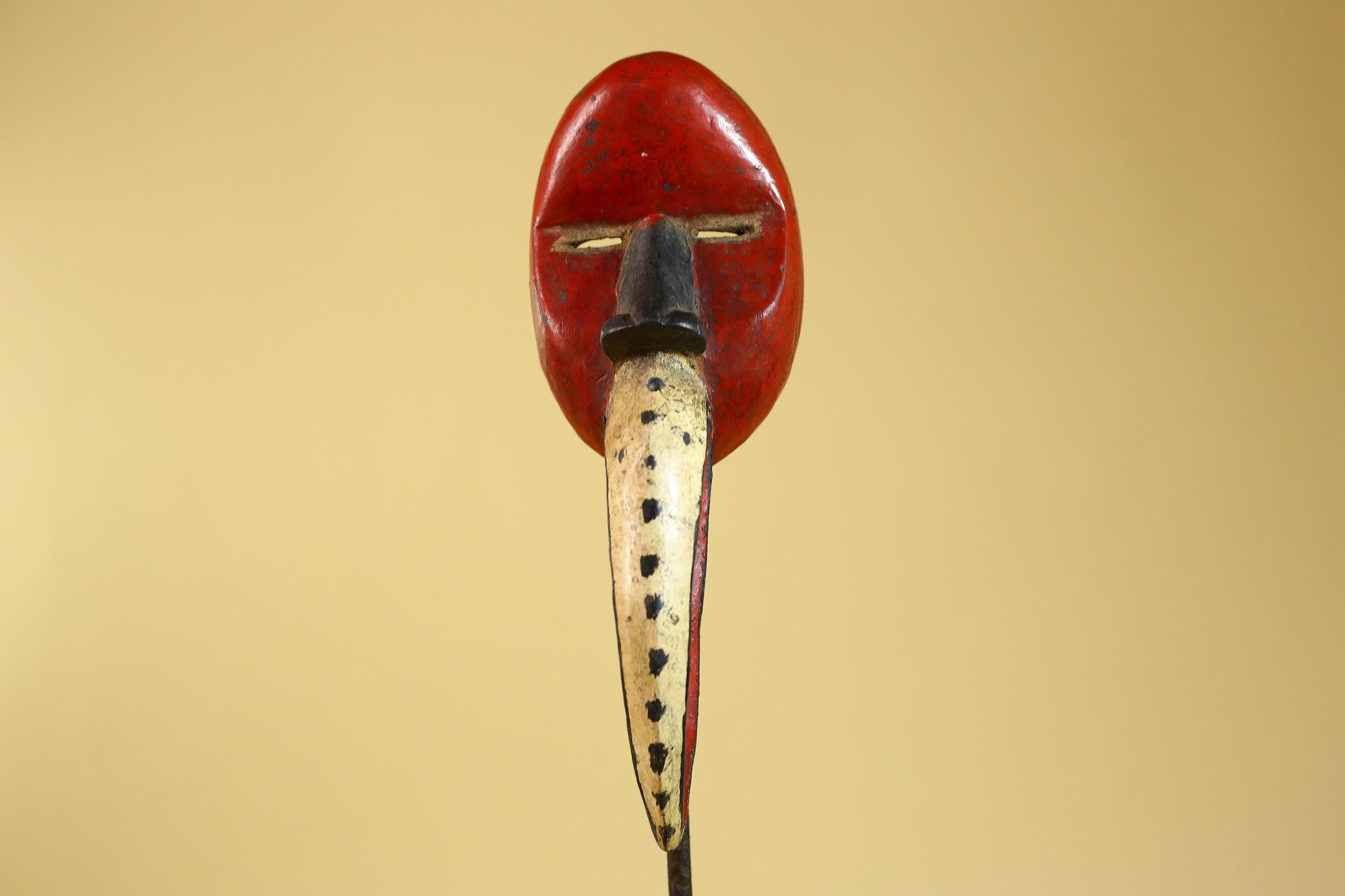 African Dan Bird Mask – Red Painted Wooden Ritual Mask with Long Beak- G6270