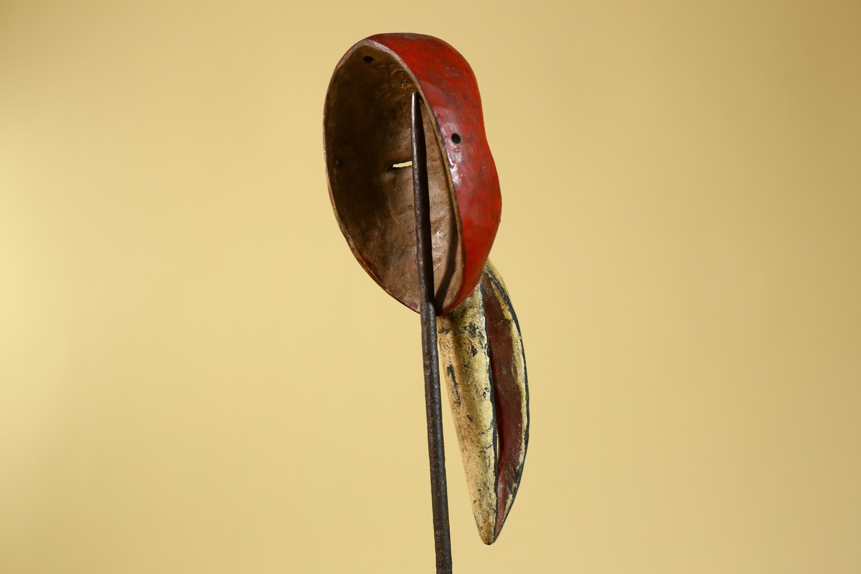 African Dan Bird Mask – Red Painted Wooden Ritual Mask with Long Beak- G6270