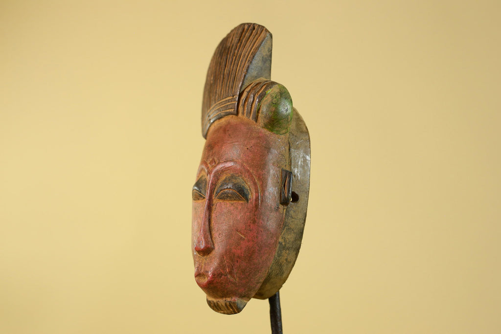Hand Carved African Mask, Baule Style – Wooden Tribal Wall Art-G6205