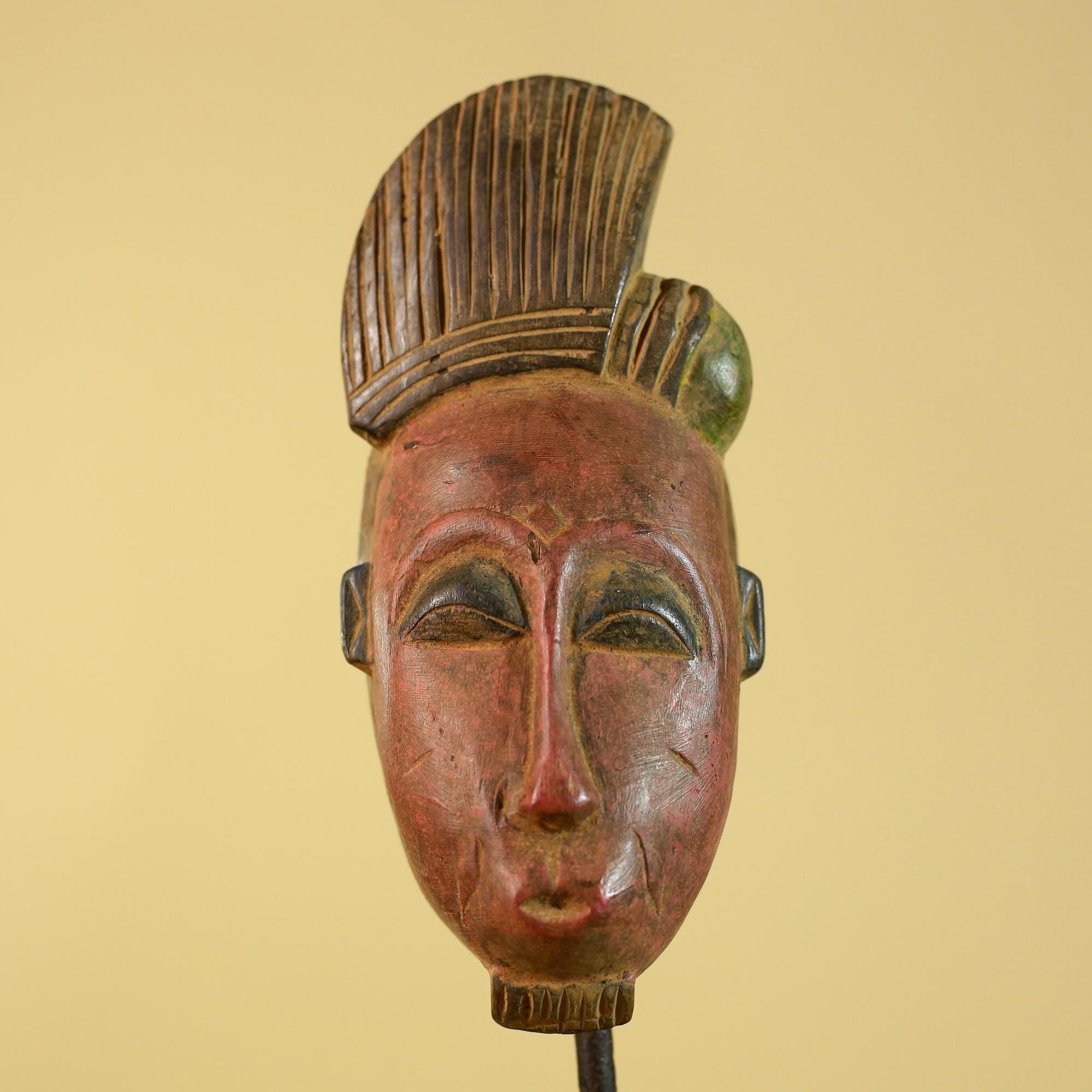 Hand Carved African Mask, Baule Style – Wooden Tribal Wall Art-G6205