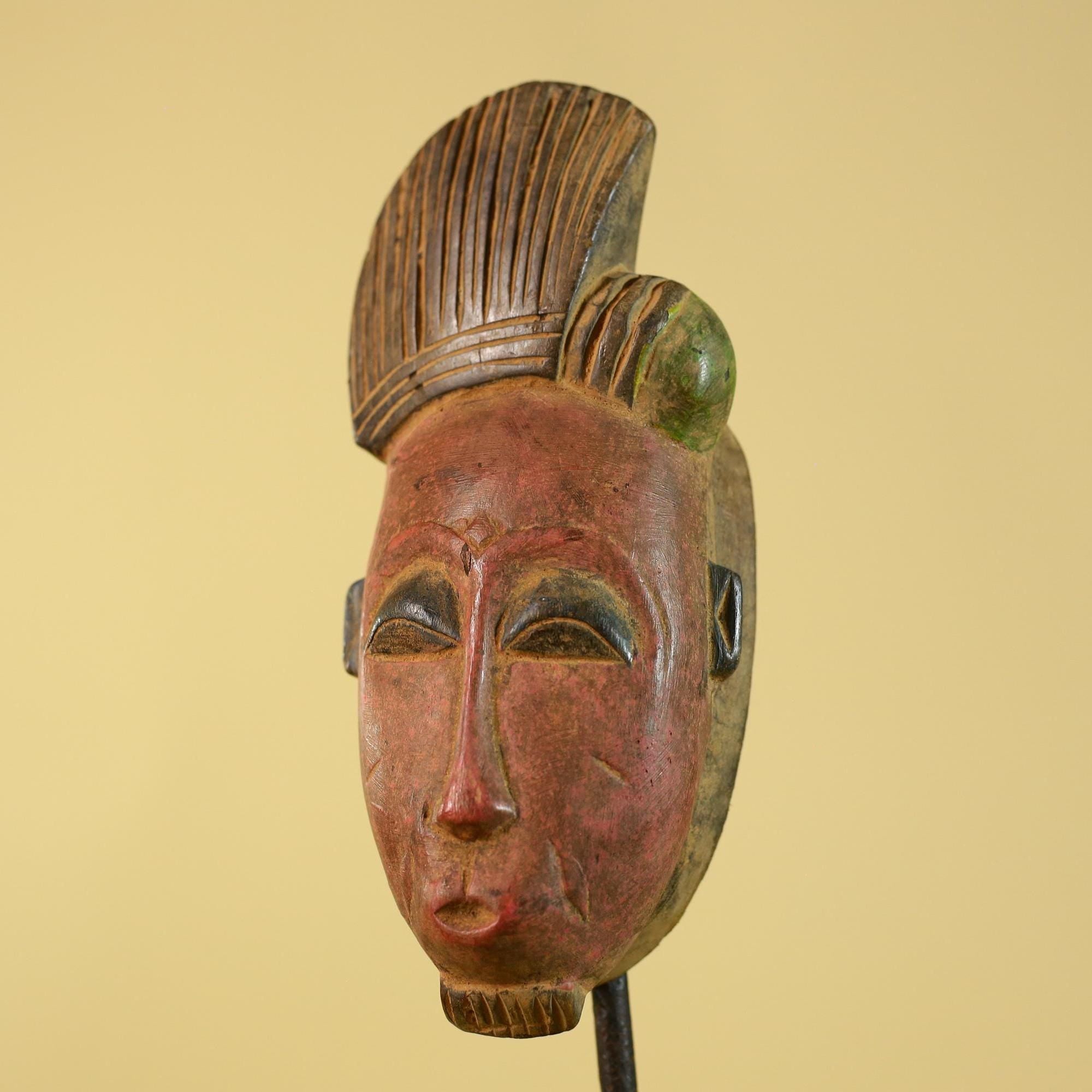 Hand Carved African Mask, Baule Style – Wooden Tribal Wall Art-G6205