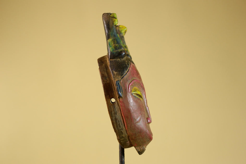 African Horned Mask – Hand Carved Tribal Wood Mask from West Africa-G6273