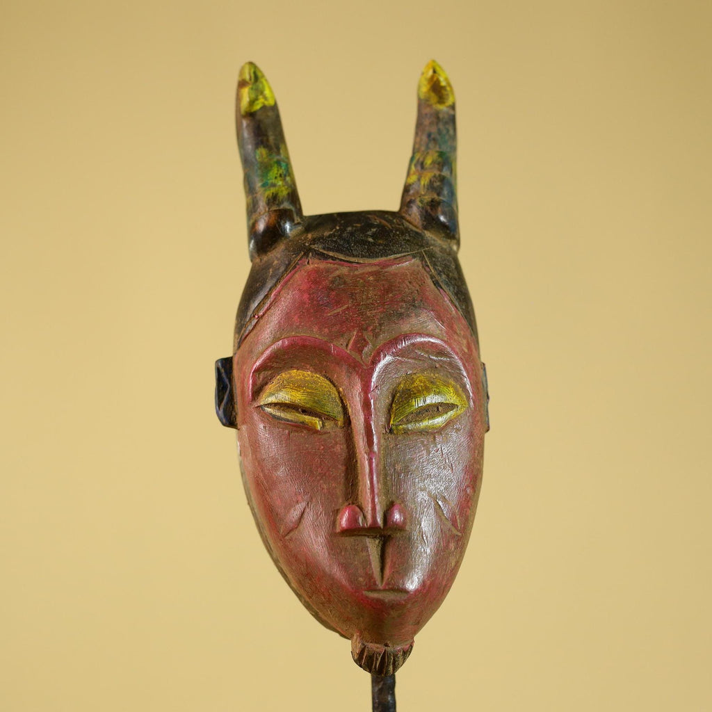 African Horned Mask – Hand Carved Tribal Wood Mask from West Africa-G6273