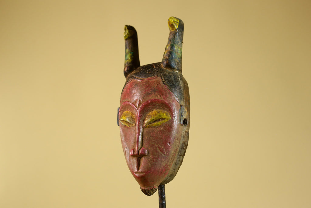 African Horned Mask – Hand Carved Tribal Wood Mask from West Africa-G6273