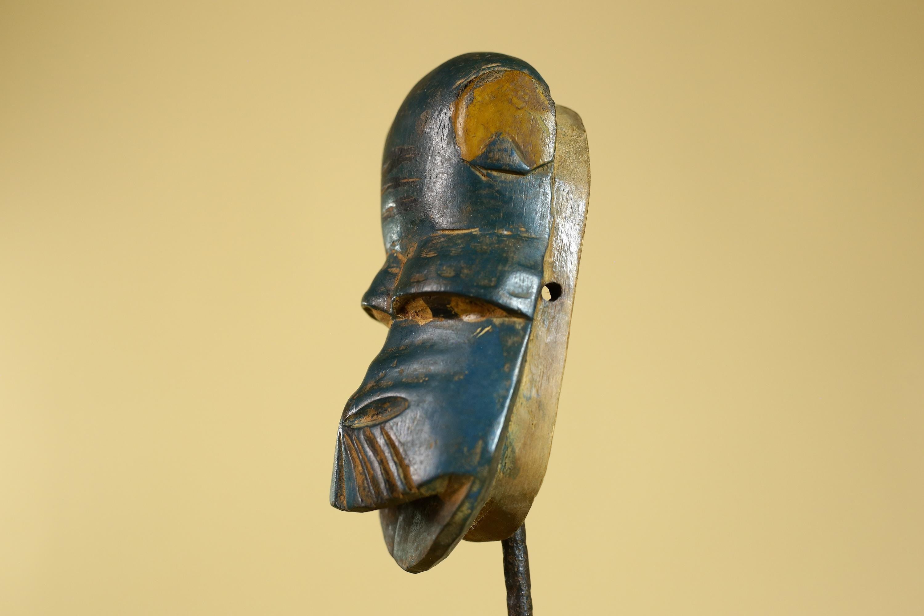 African Baule Mask – Hand Carved Blue Tribal Wood Wall decor-G6274