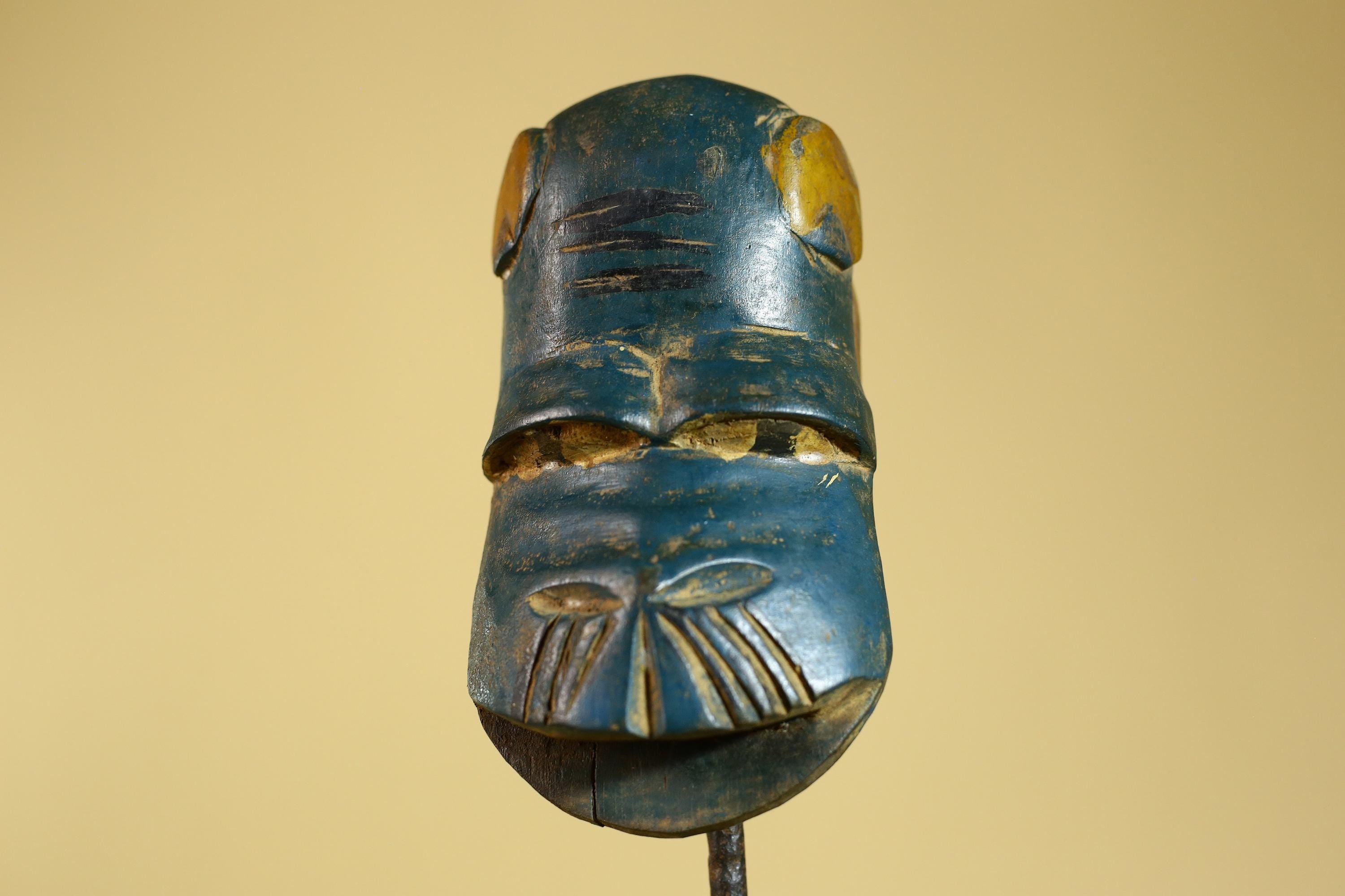African Baule Mask – Hand Carved Blue Tribal Wood Wall decor-G6274