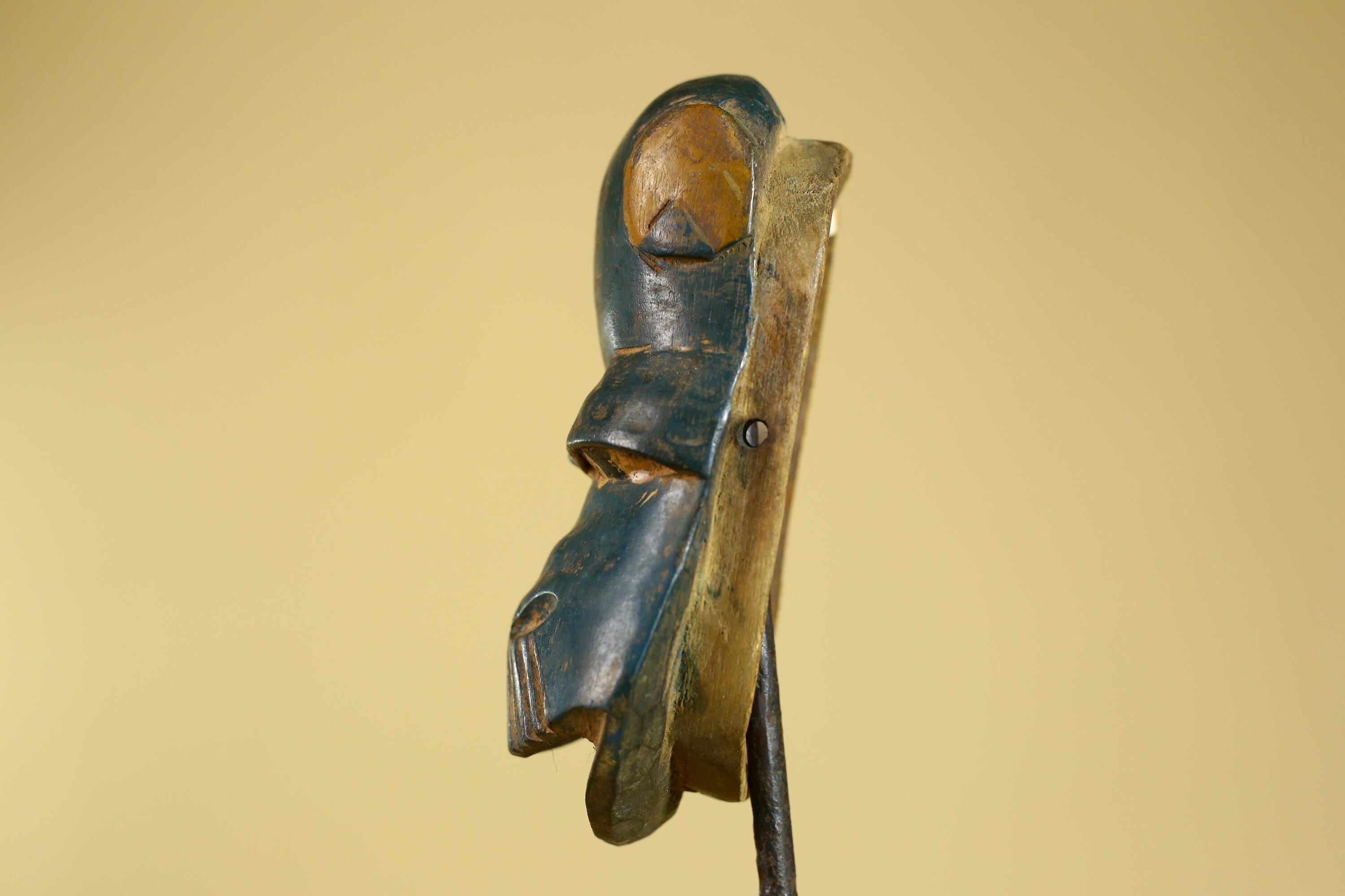 African Baule Mask – Hand Carved Blue Tribal Wood Wall decor-G6274