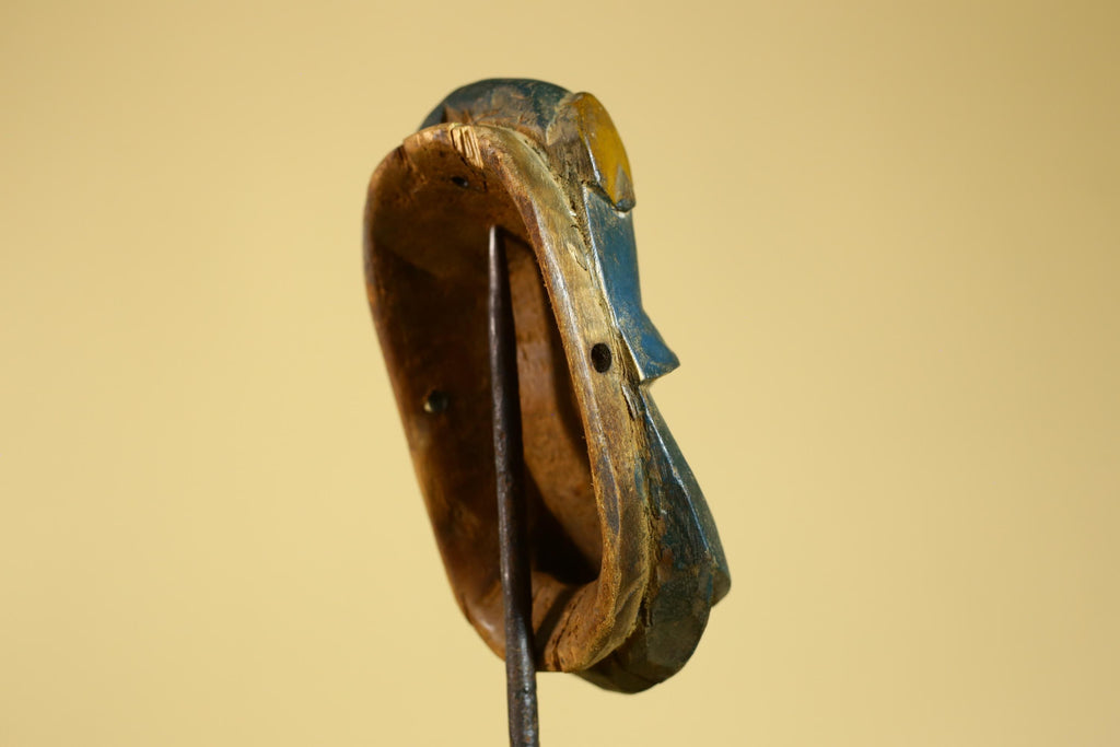 African Baule Mask – Hand Carved Blue Tribal Wood Wall decor-G6274