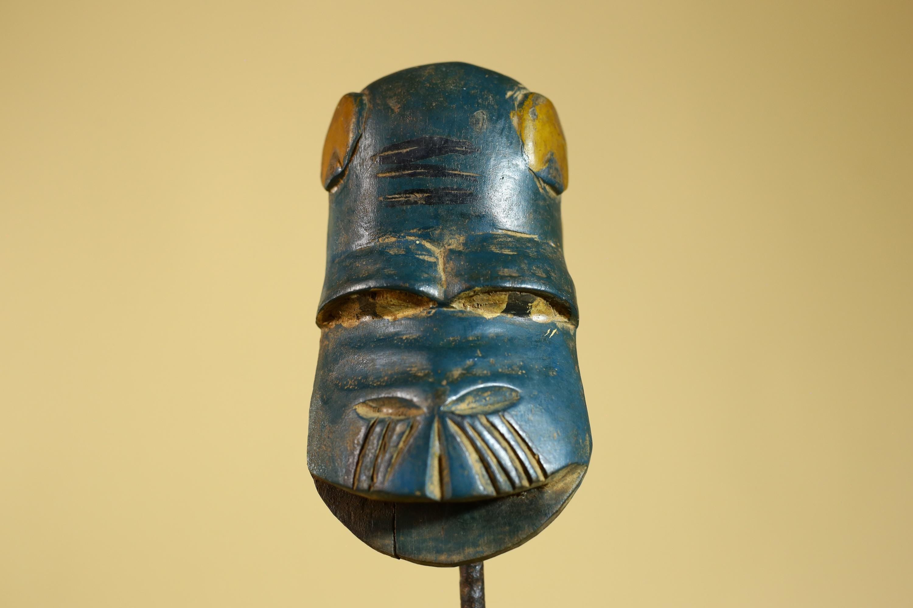 African Baule Mask – Hand Carved Blue Tribal Wood Wall decor-G6274