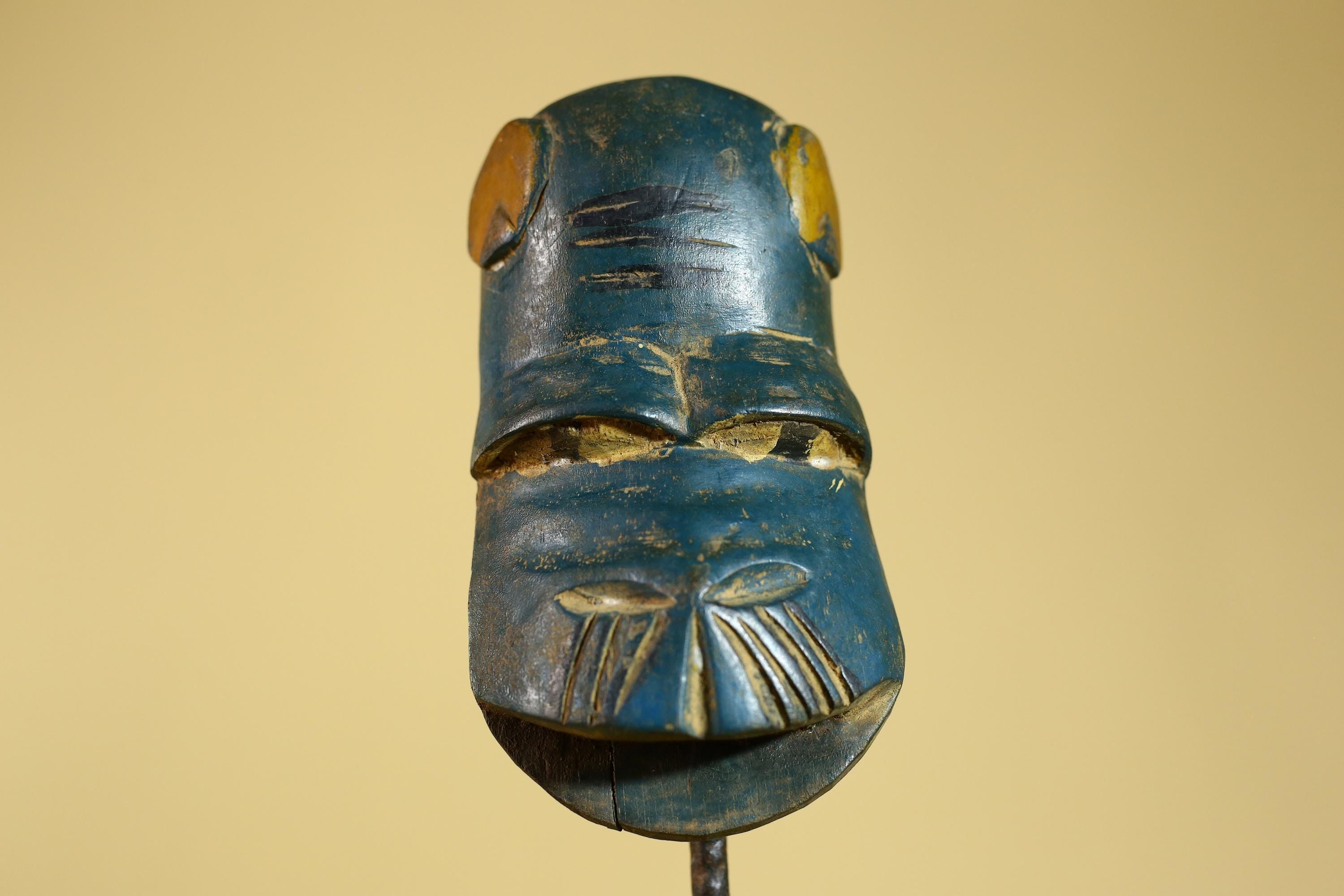 African Baule Mask – Hand Carved Blue Tribal Wood Wall decor-G6274