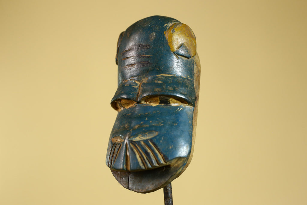 African Baule Mask – Hand Carved Blue Tribal Wood Wall decor-G6274