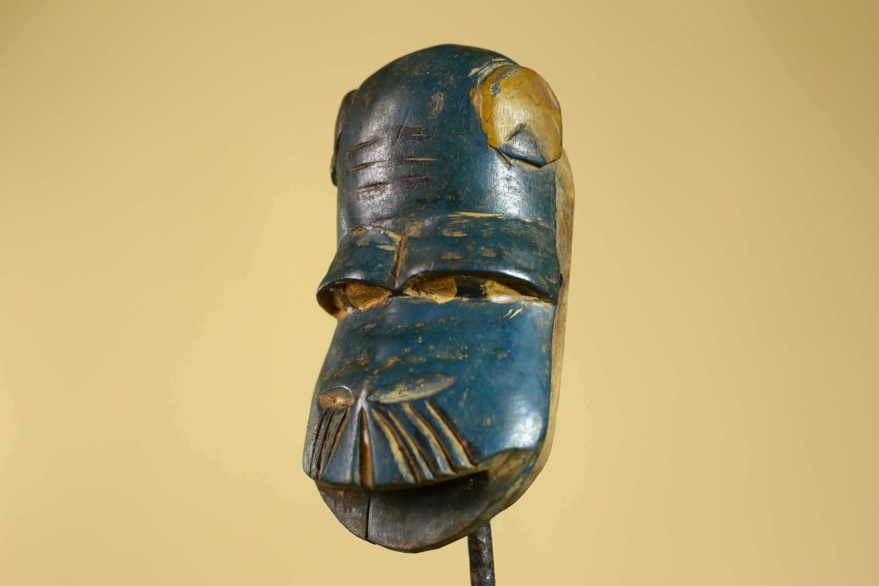 African Baule Mask – Hand Carved Blue Tribal Wood Wall decor-G6274
