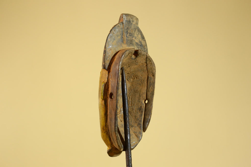 African Baule Portrait Mask – Hand Carved Wood with Geometric Crest-G6275