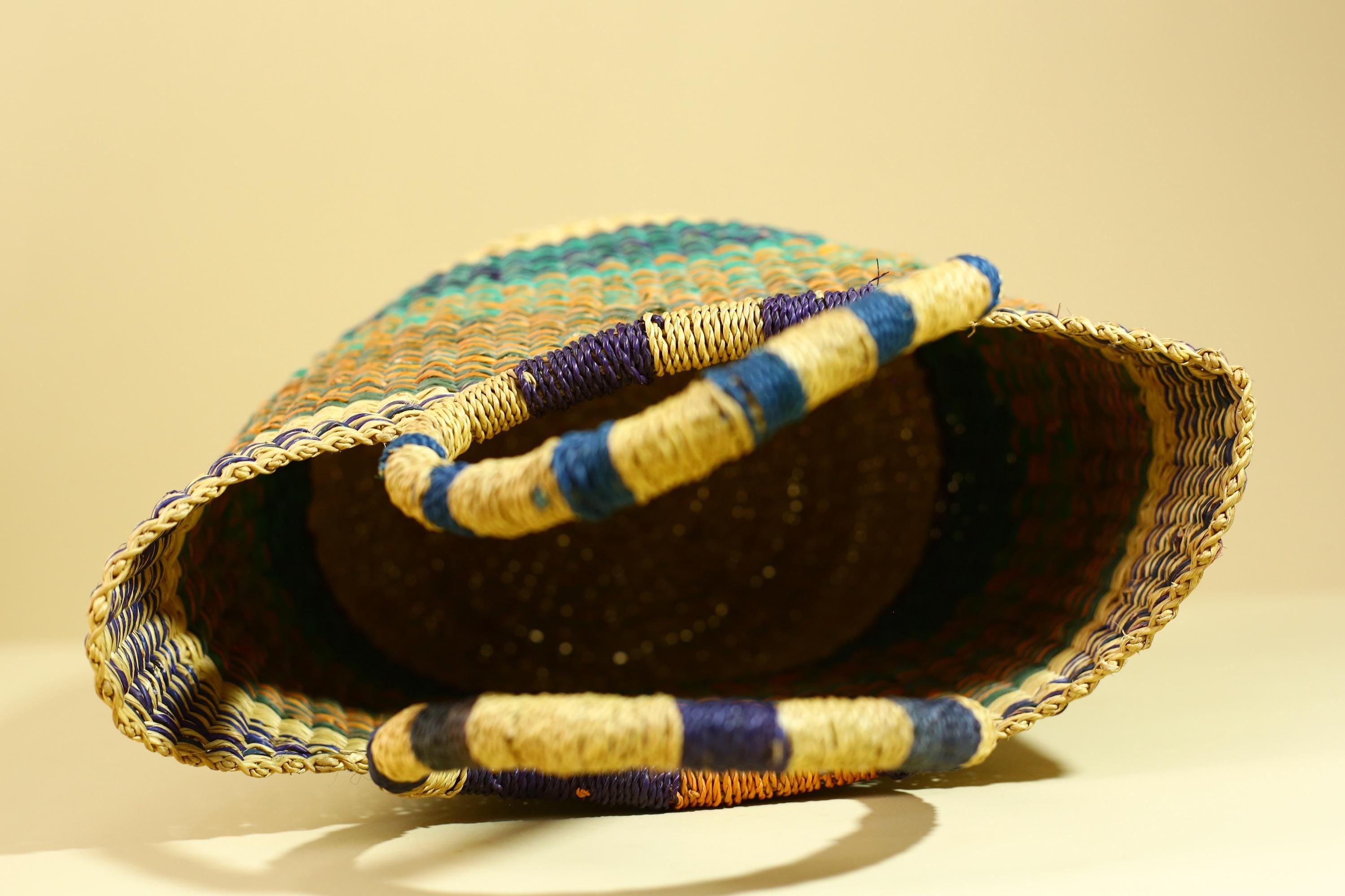 Handwoven African Bolga Basket • Multicolor Grass Market Tote from Ghana-G6276