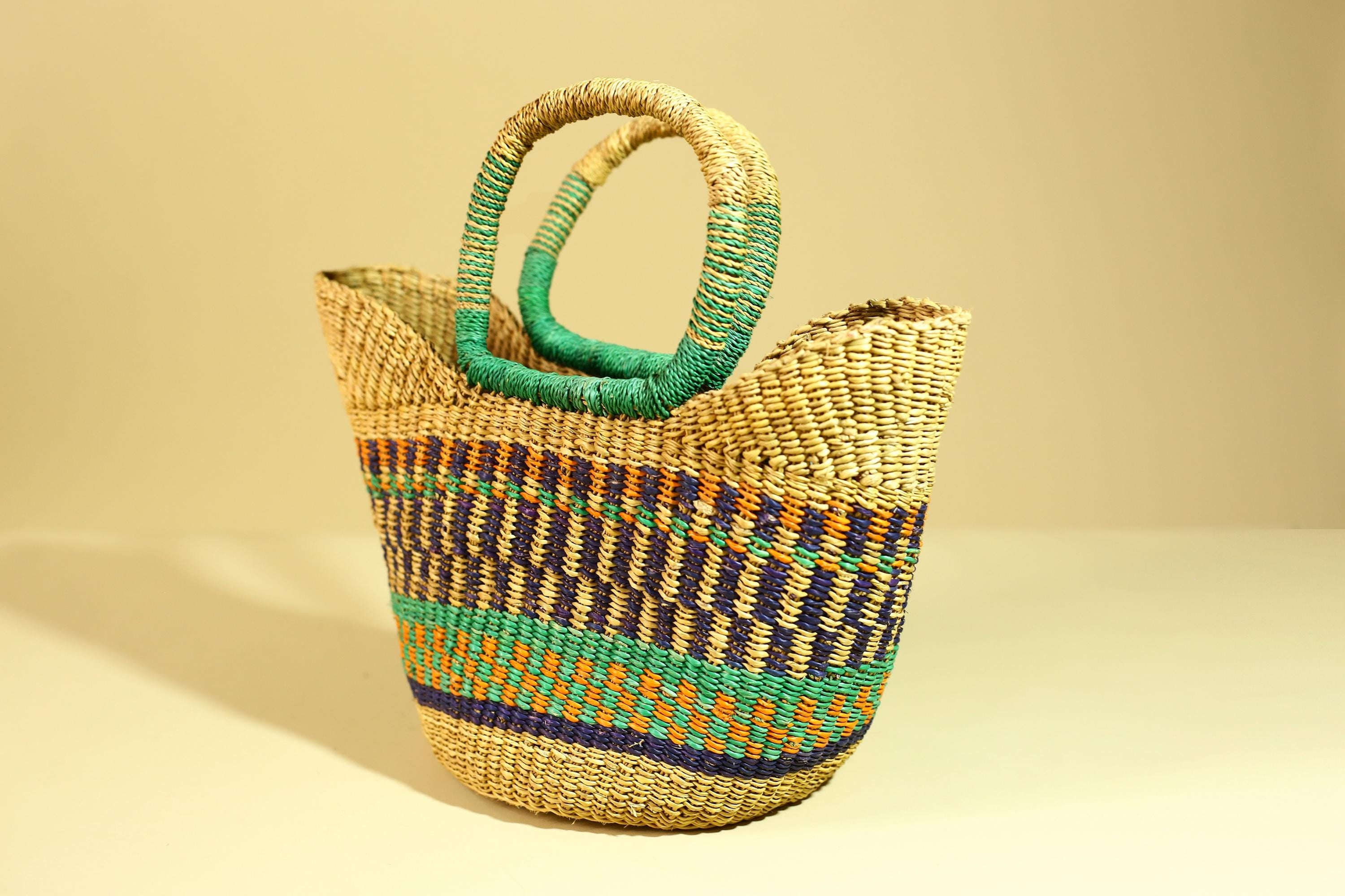 Handwoven African Bolga Basket Colorful Ghana Market Basket-G6277