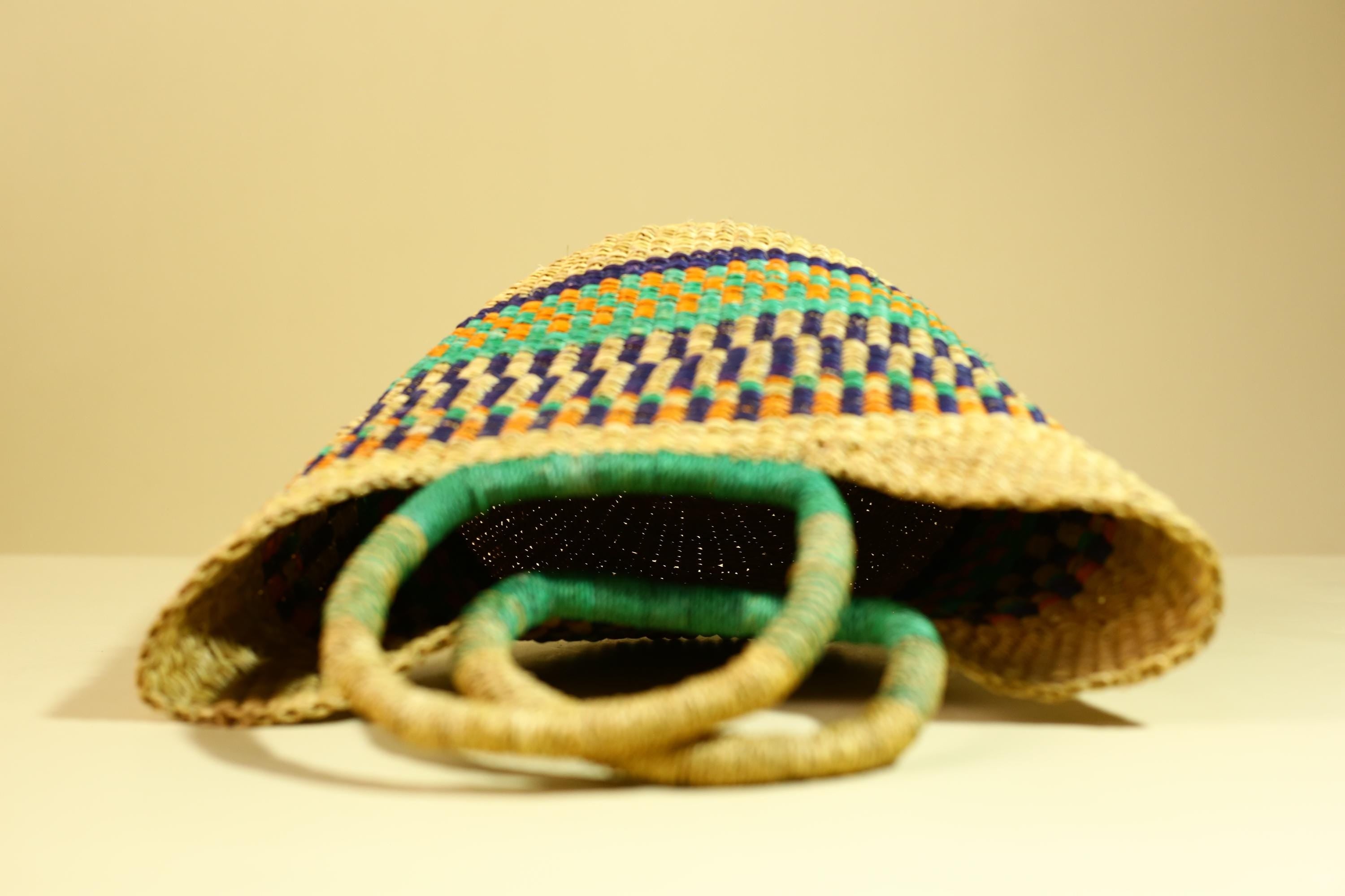 Handwoven African Bolga Basket Colorful Ghana Market Basket-G6277