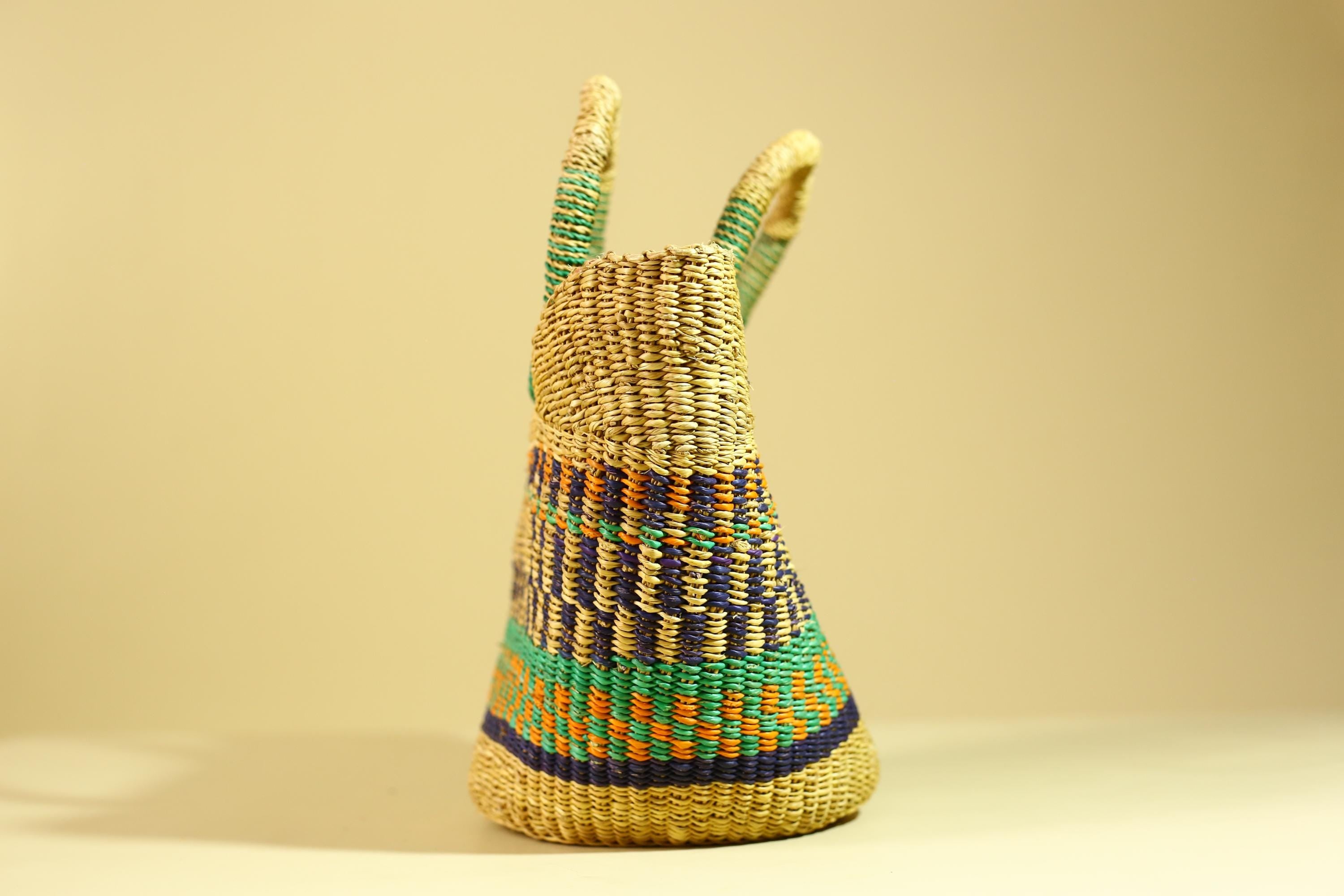 Handwoven African Bolga Basket Colorful Ghana Market Basket-G6277