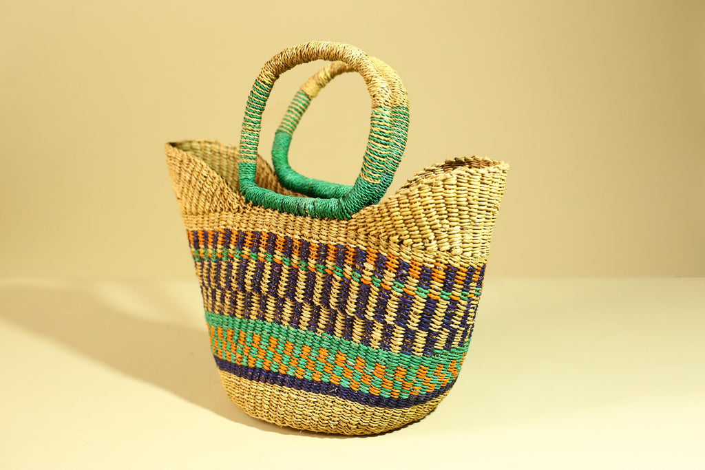 Handwoven African Bolga Basket Colorful Ghana Market Basket-G6277