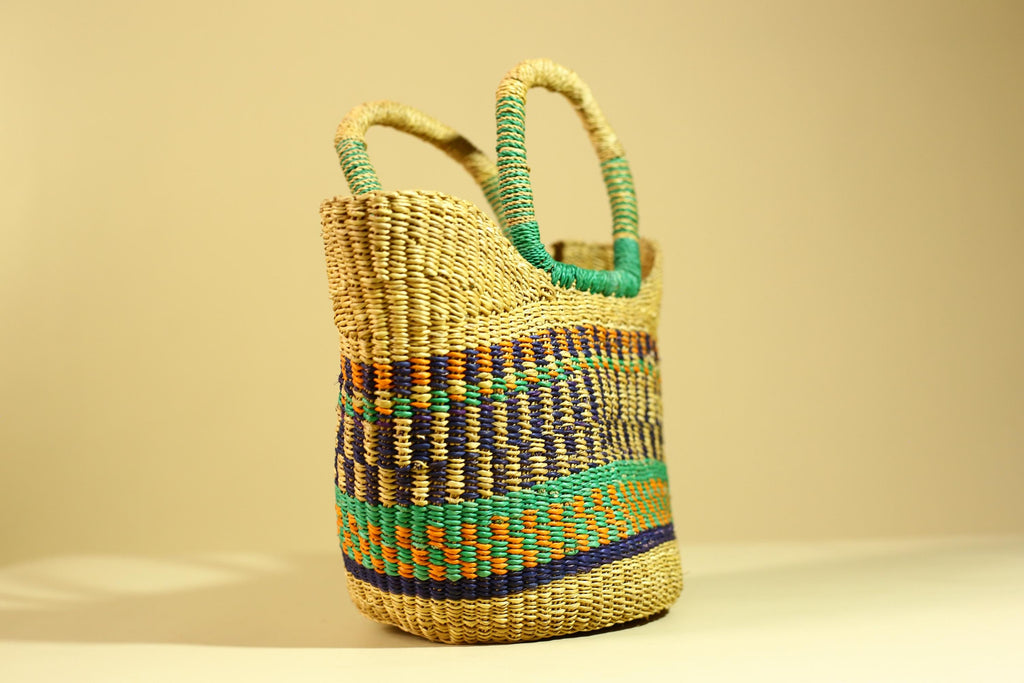 Handwoven African Bolga Basket Colorful Ghana Market Basket-G6277