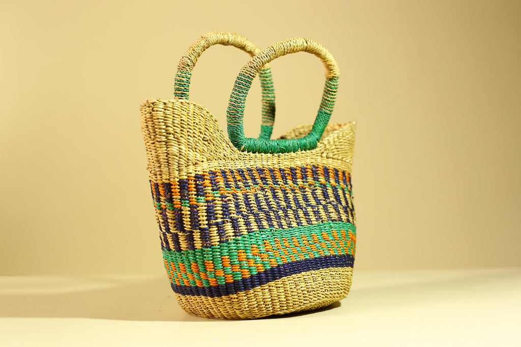 Handwoven African Bolga Basket Colorful Ghana Market Basket-G6277