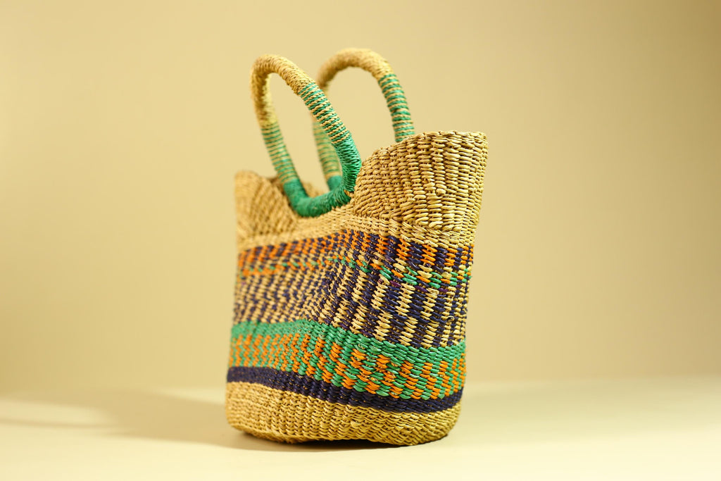 Handwoven African Bolga Basket Colorful Ghana Market Basket-G6277