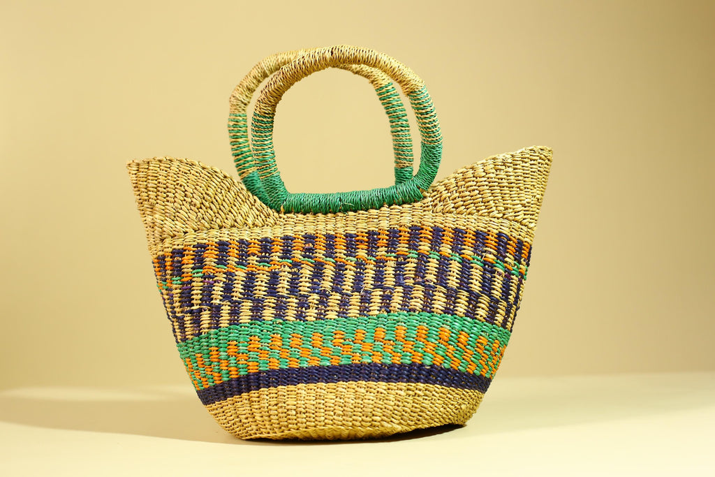 Handwoven African Bolga Basket Colorful Ghana Market Basket-G6277