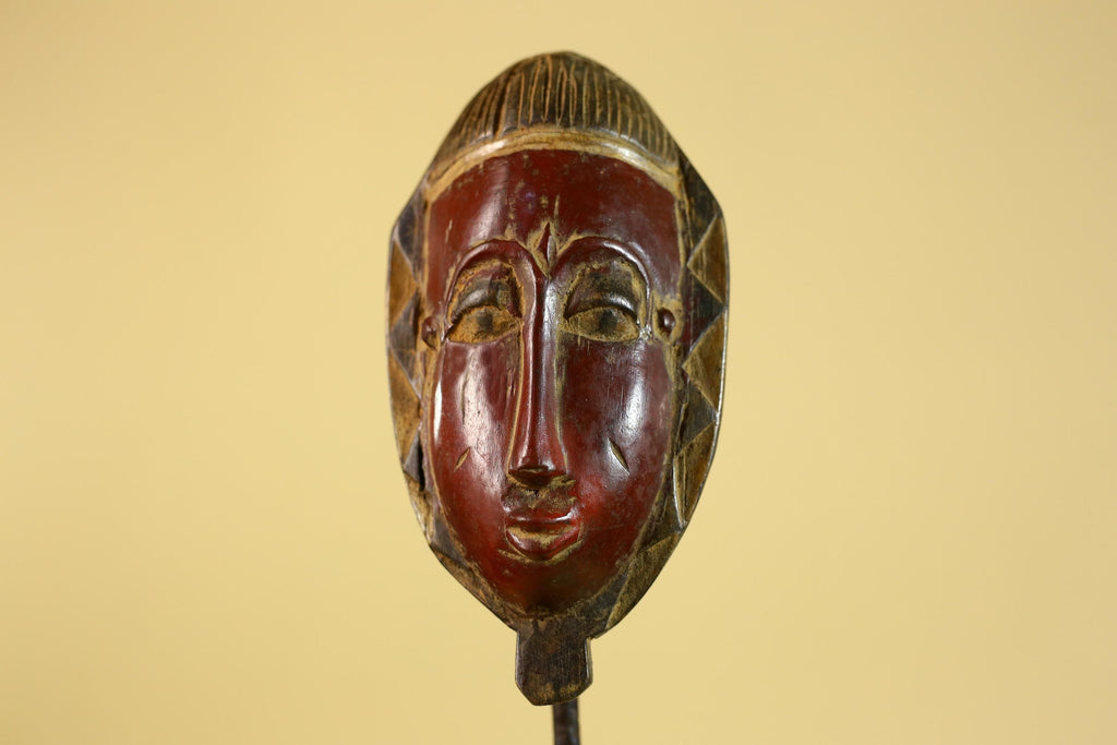 African Mask Wooden Tribal Art Hand Carved Red Pigment Wall Decor-G6281