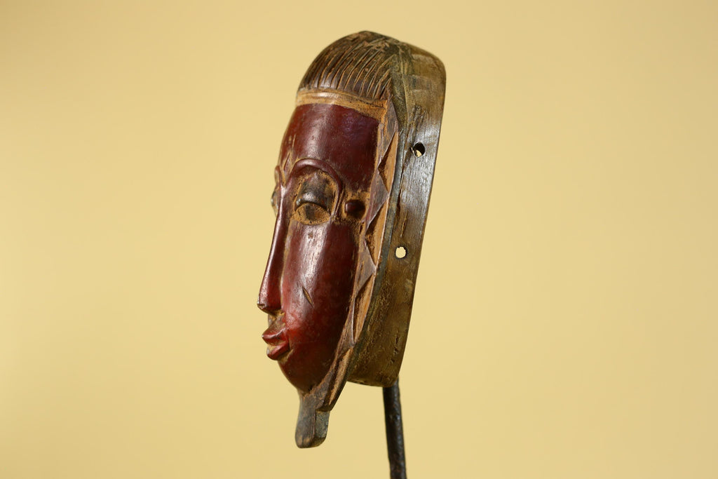 African Mask Wooden Tribal Art Hand Carved Red Pigment Wall Decor-G6281