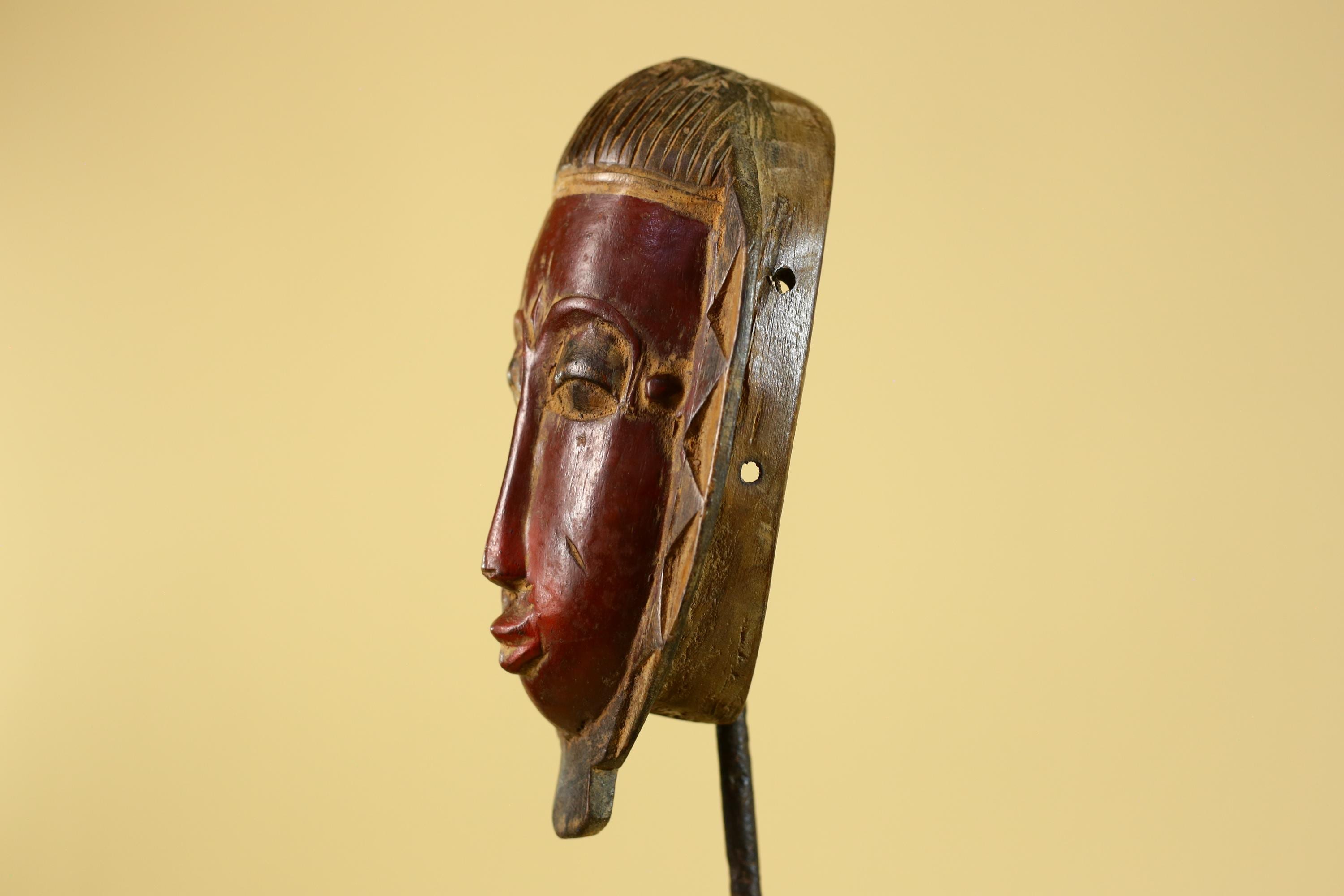 African Mask Wooden Tribal Art Hand Carved Red Pigment Wall Decor-G6281
