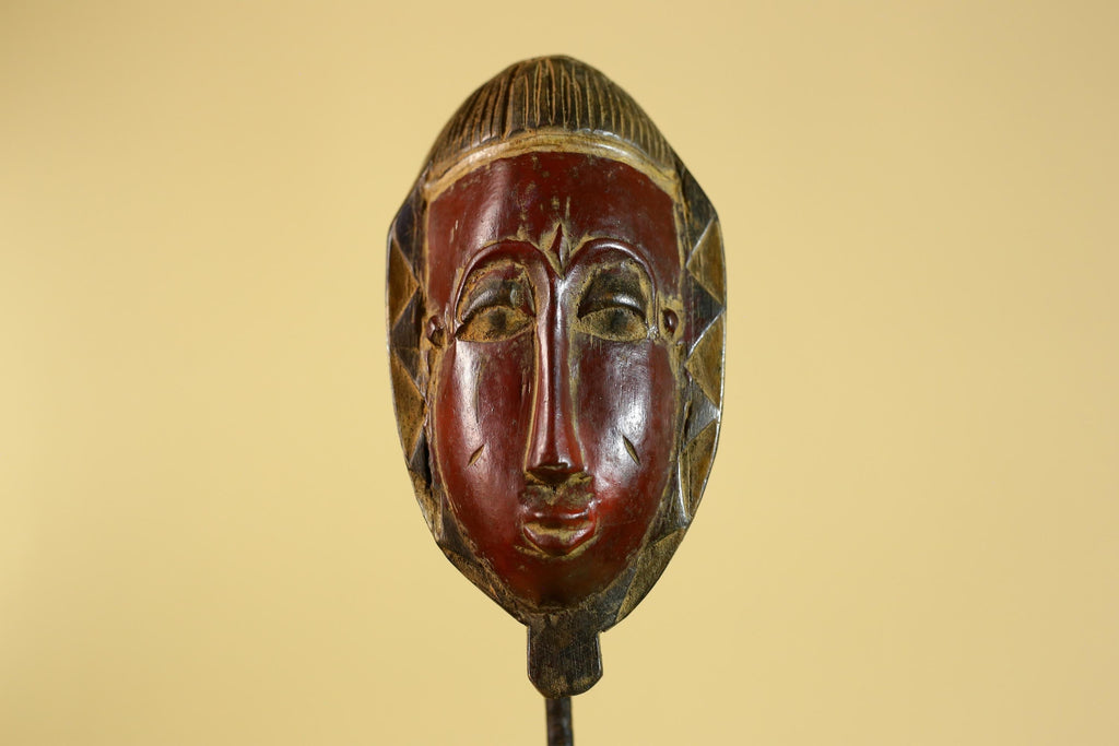 African Mask Wooden Tribal Art Hand Carved Red Pigment Wall Decor-G6281