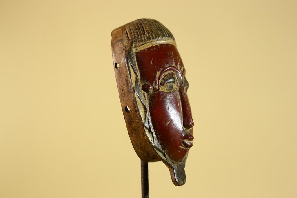 African Mask Wooden Tribal Art Hand Carved Red Pigment Wall Decor-G6281