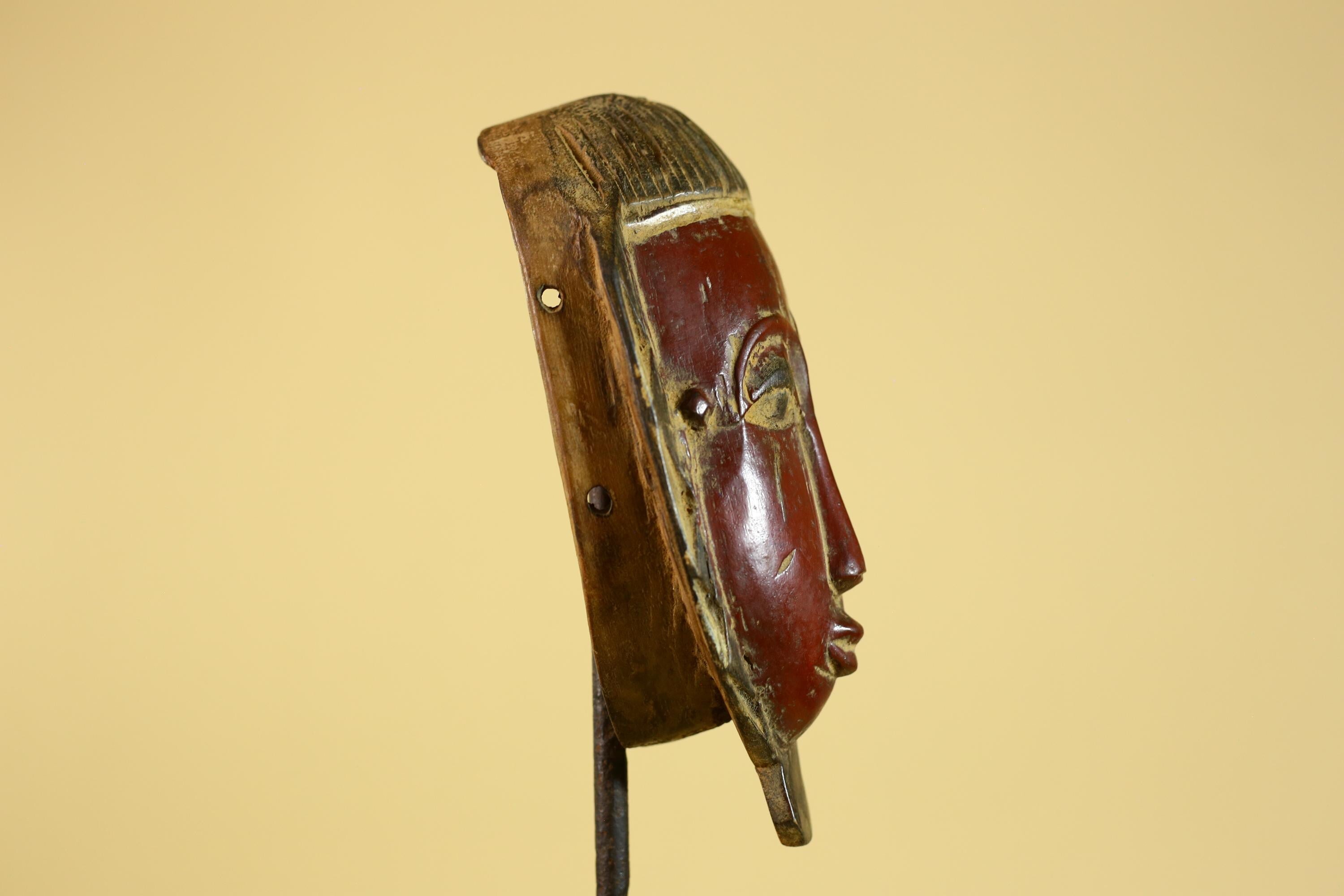 African Mask Wooden Tribal Art Hand Carved Red Pigment Wall Decor-G6281