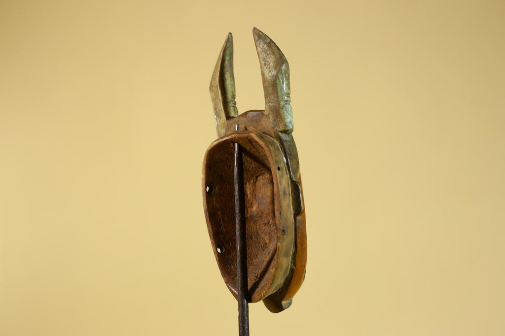 African Horned Tribal Mask Hand Carved Wooden Ritual African Wall Art-G6282