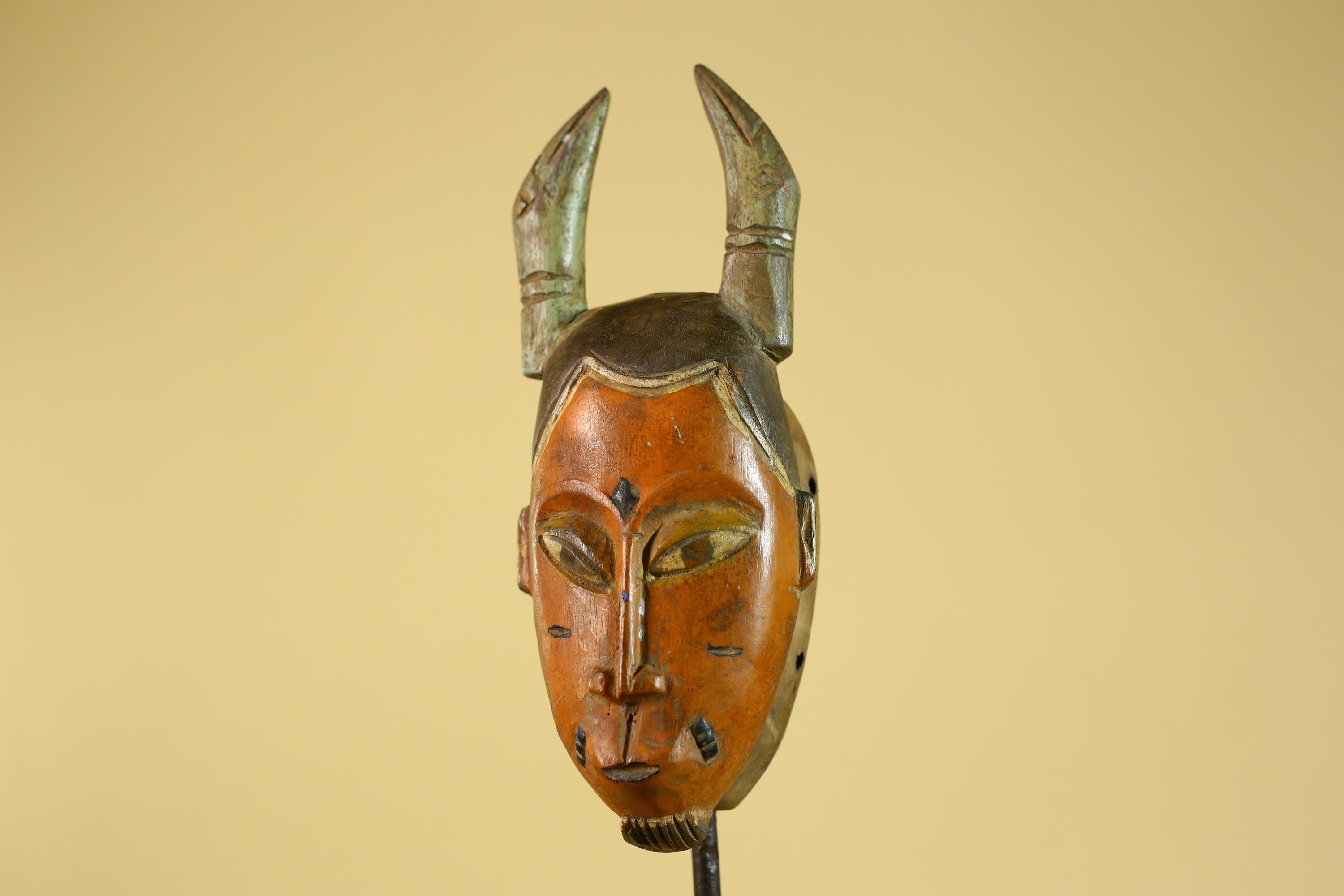 African Horned Tribal Mask Hand Carved Wooden Ritual African Wall Art-G6282