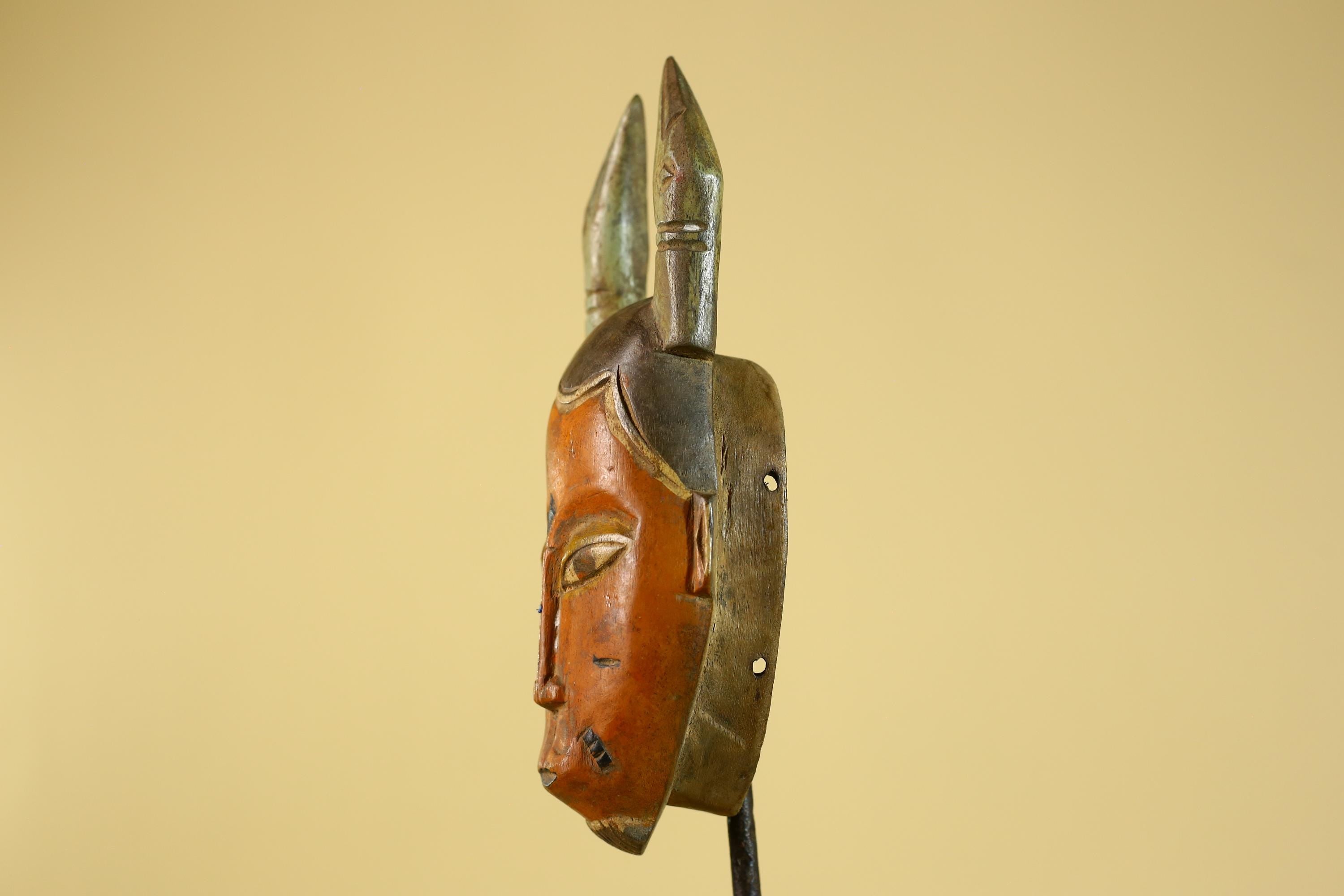 African Horned Tribal Mask Hand Carved Wooden Ritual African Wall Art-G6282