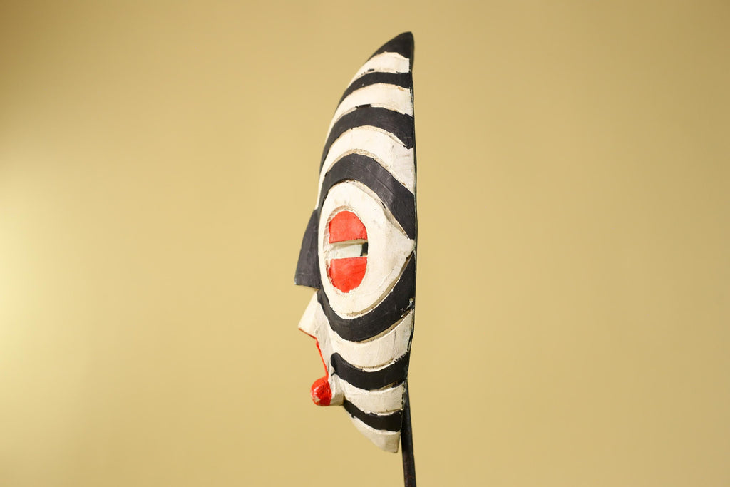 African Tribal Mask Hand Carved Wooden Mask Black White Ceremonial Wall Art-G6283