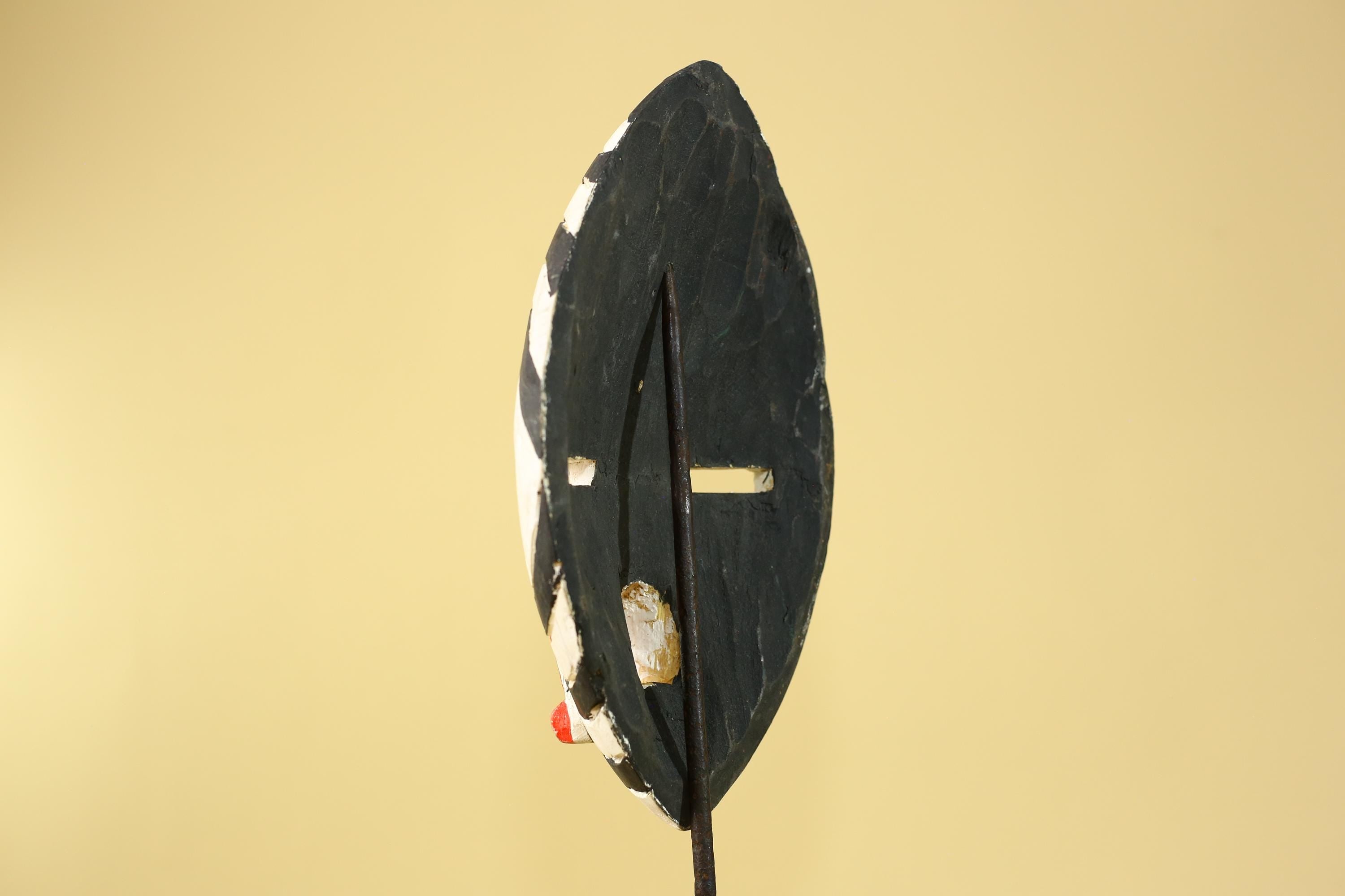 African Tribal Mask Hand Carved Wooden Mask Black White Ceremonial Wall Art-G6283