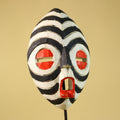 African Tribal Mask Hand Carved Wooden Mask Black White Ceremonial Wall Art-G6283