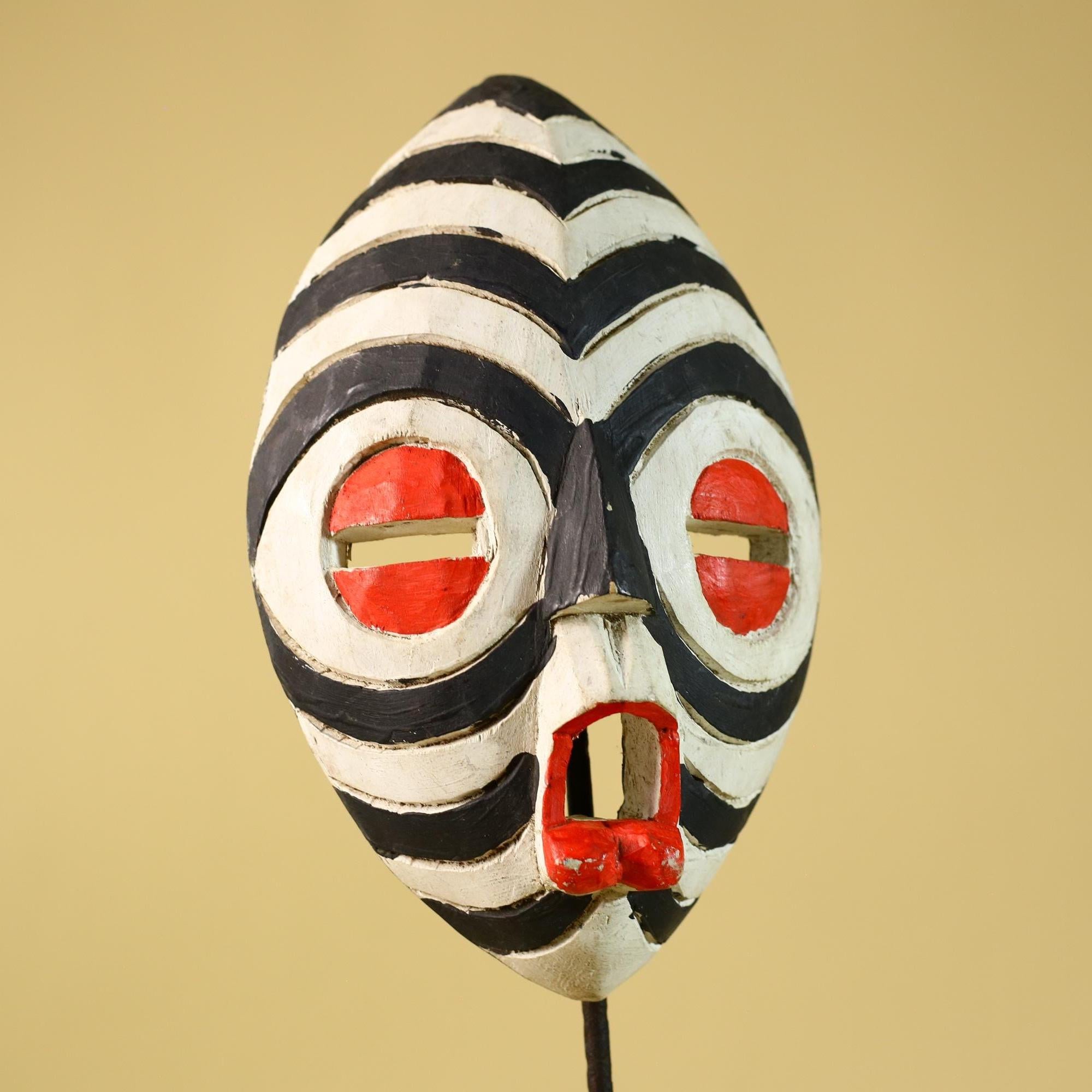African Tribal Mask Hand Carved Wooden Mask Black White Ceremonial Wall Art-G6283