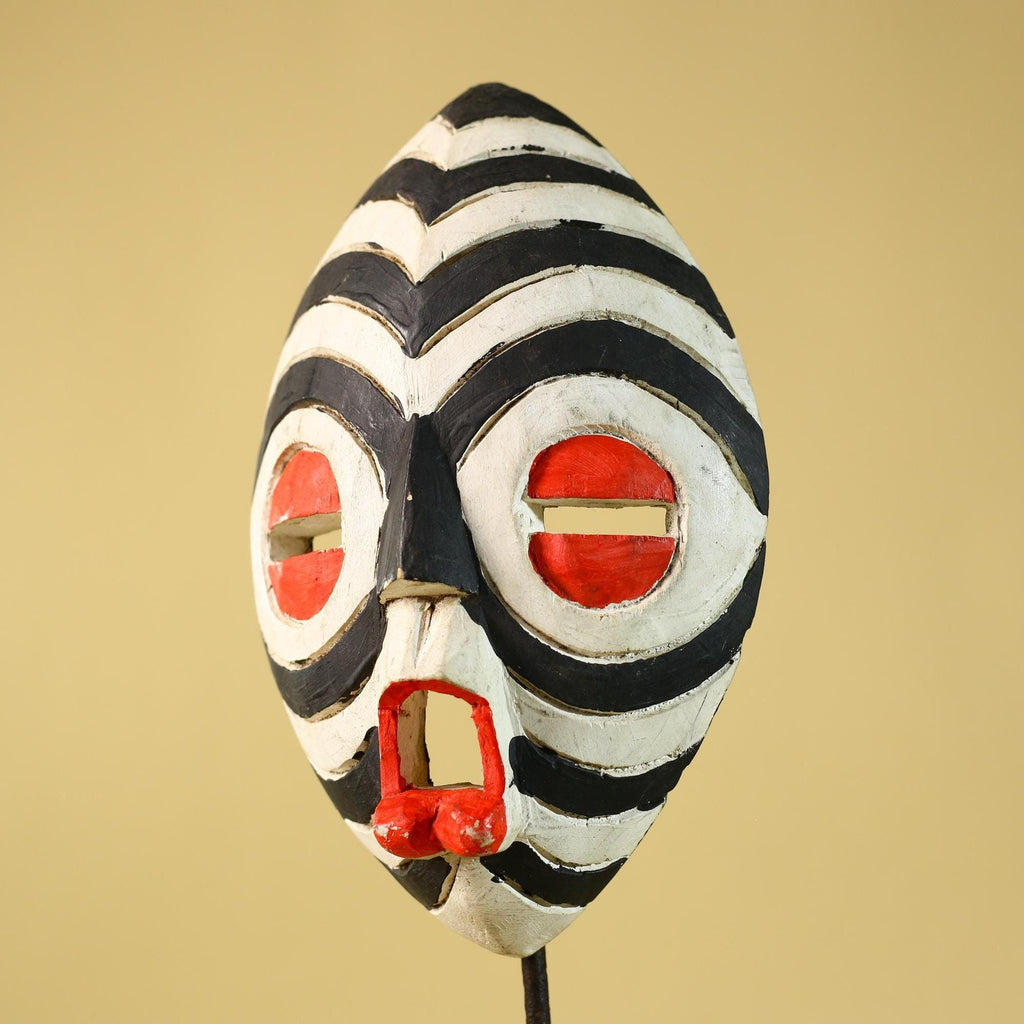 African Tribal Mask Hand Carved Wooden Mask Black White Ceremonial Wall Art-G6283