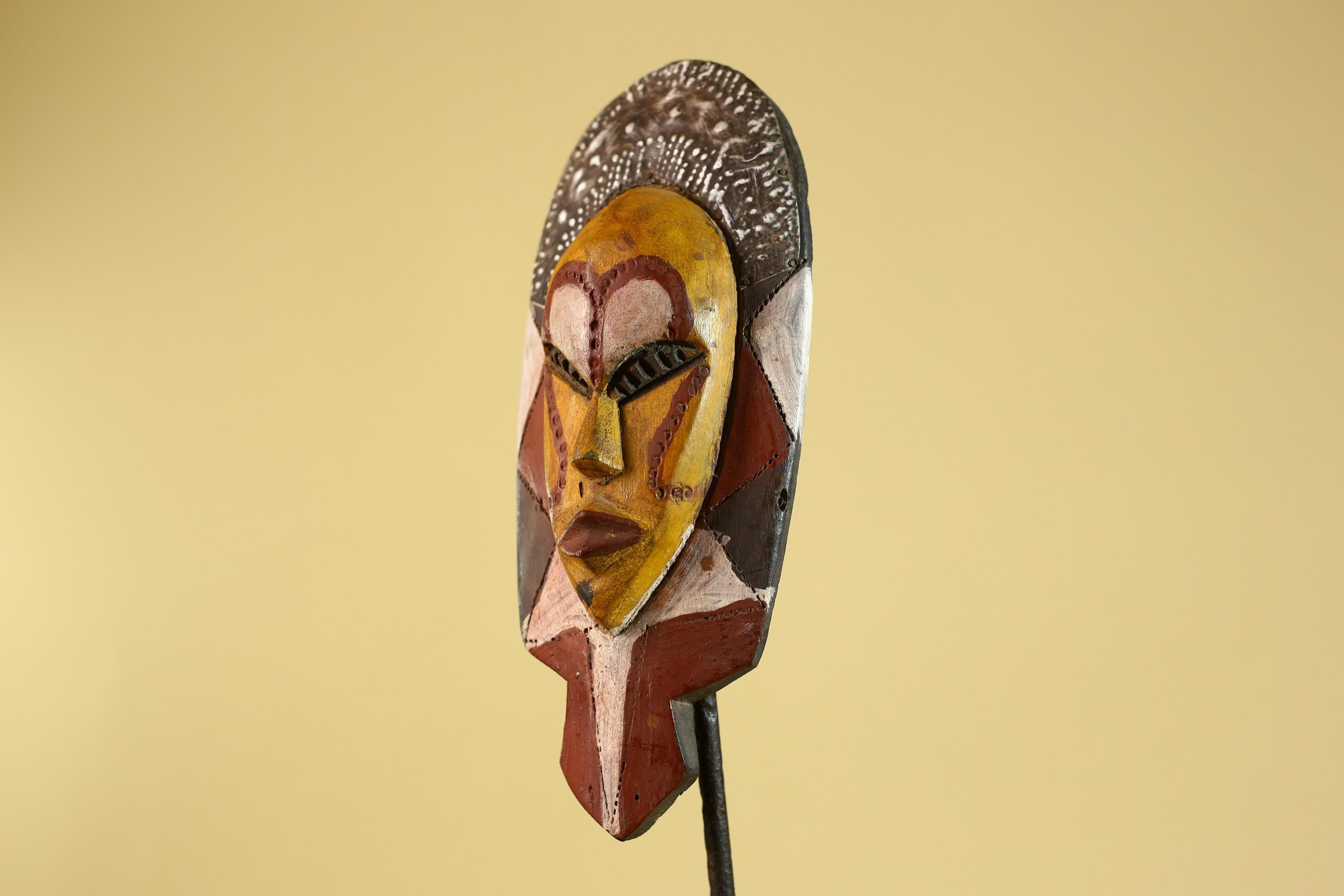 African Tribal Mask Hand Carved Wood Polychrome Wall Art Vintage Decor-G6284