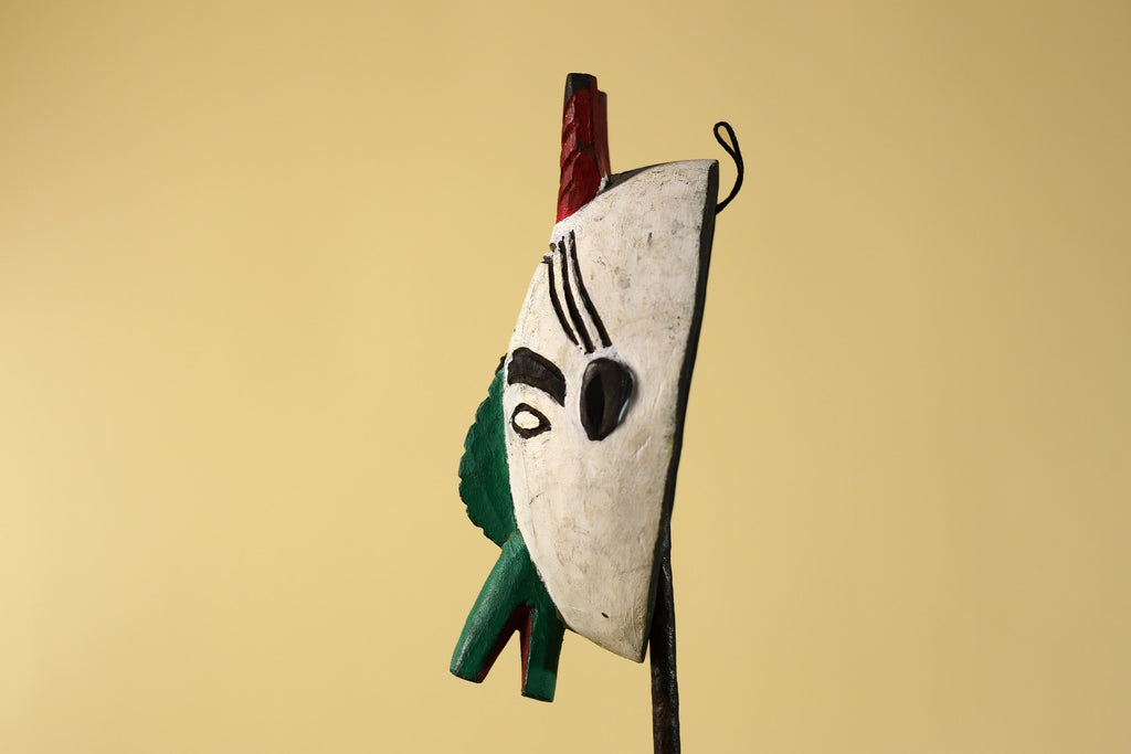 African Horned Mask Hand Carved Tribal Ritual Wall Art Wooden Decor-G6285
